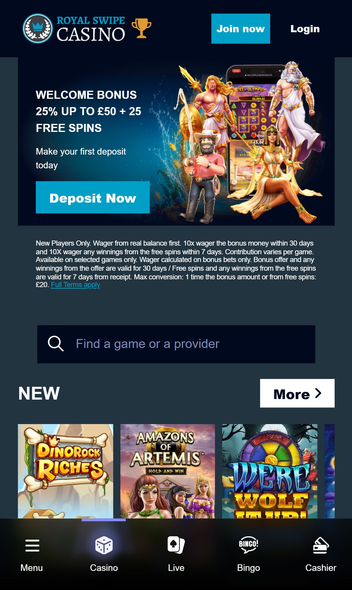 Royal Swipe — Homepage (Mobile)
