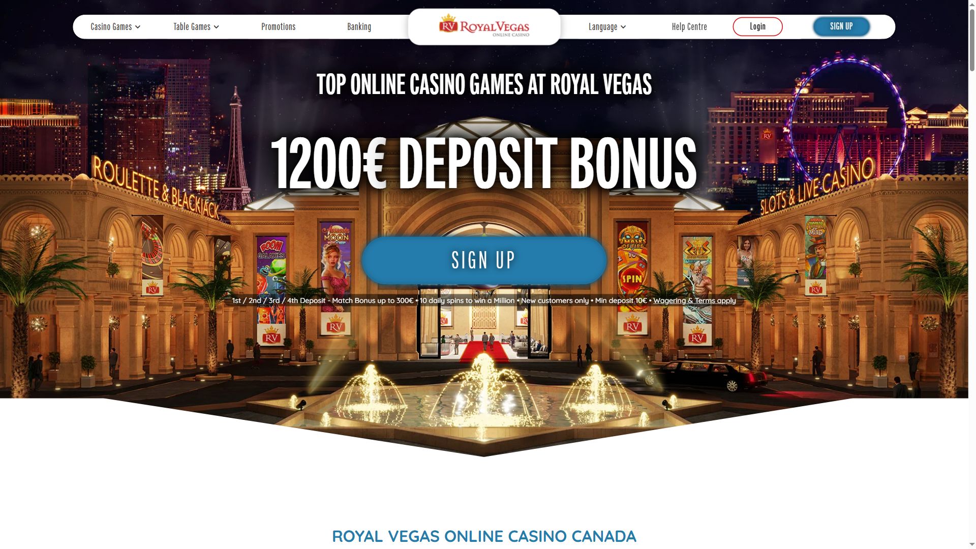 Royal Vegas Casino — Homepage (Desktop)