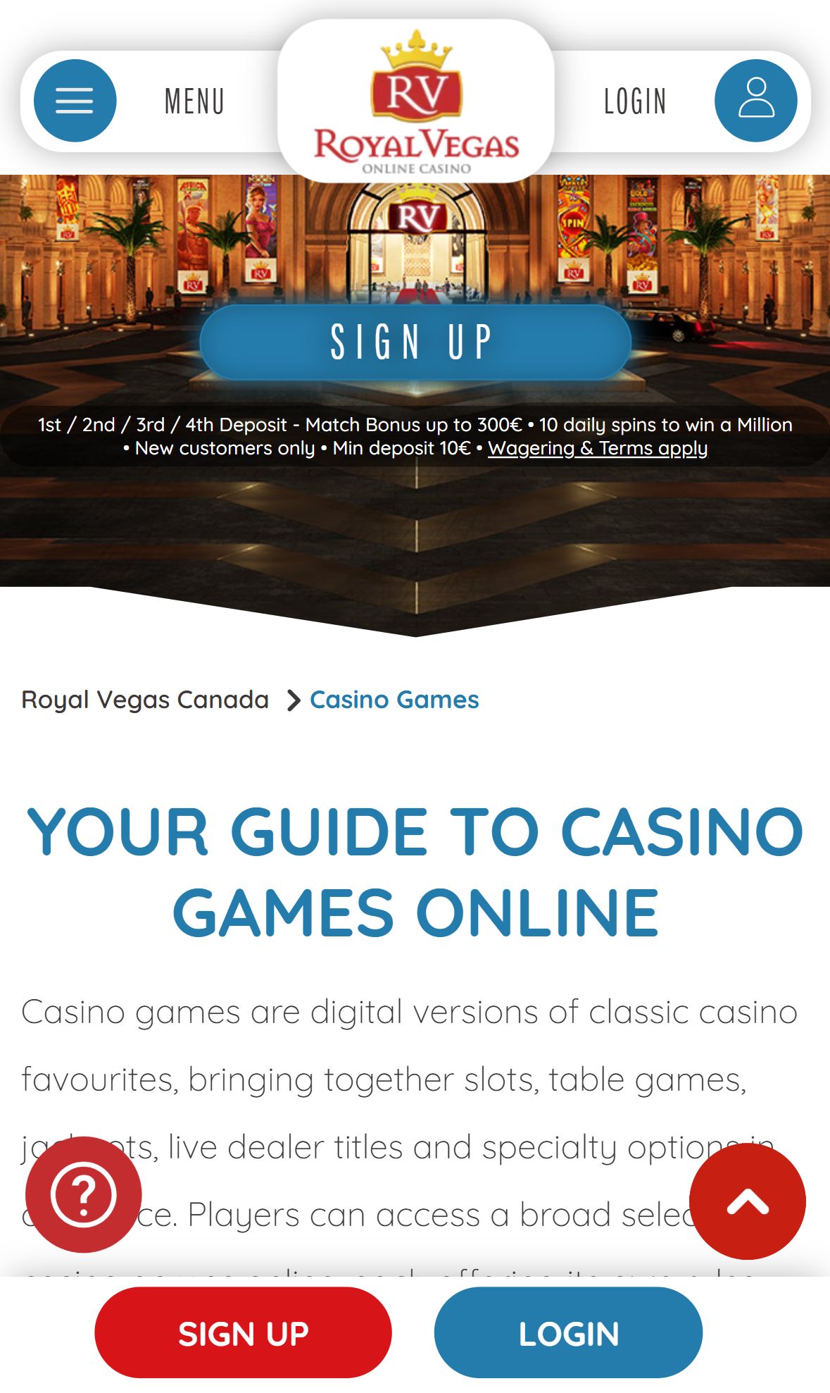 Royal Vegas Casino — Lobby (Mobile)