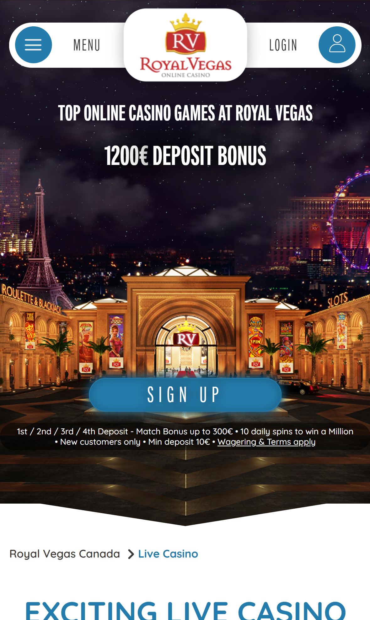 Royal Vegas Casino — Homepage (Mobile)
