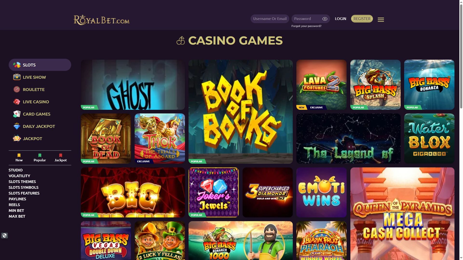 Royalbet — Lobby (Desktop)