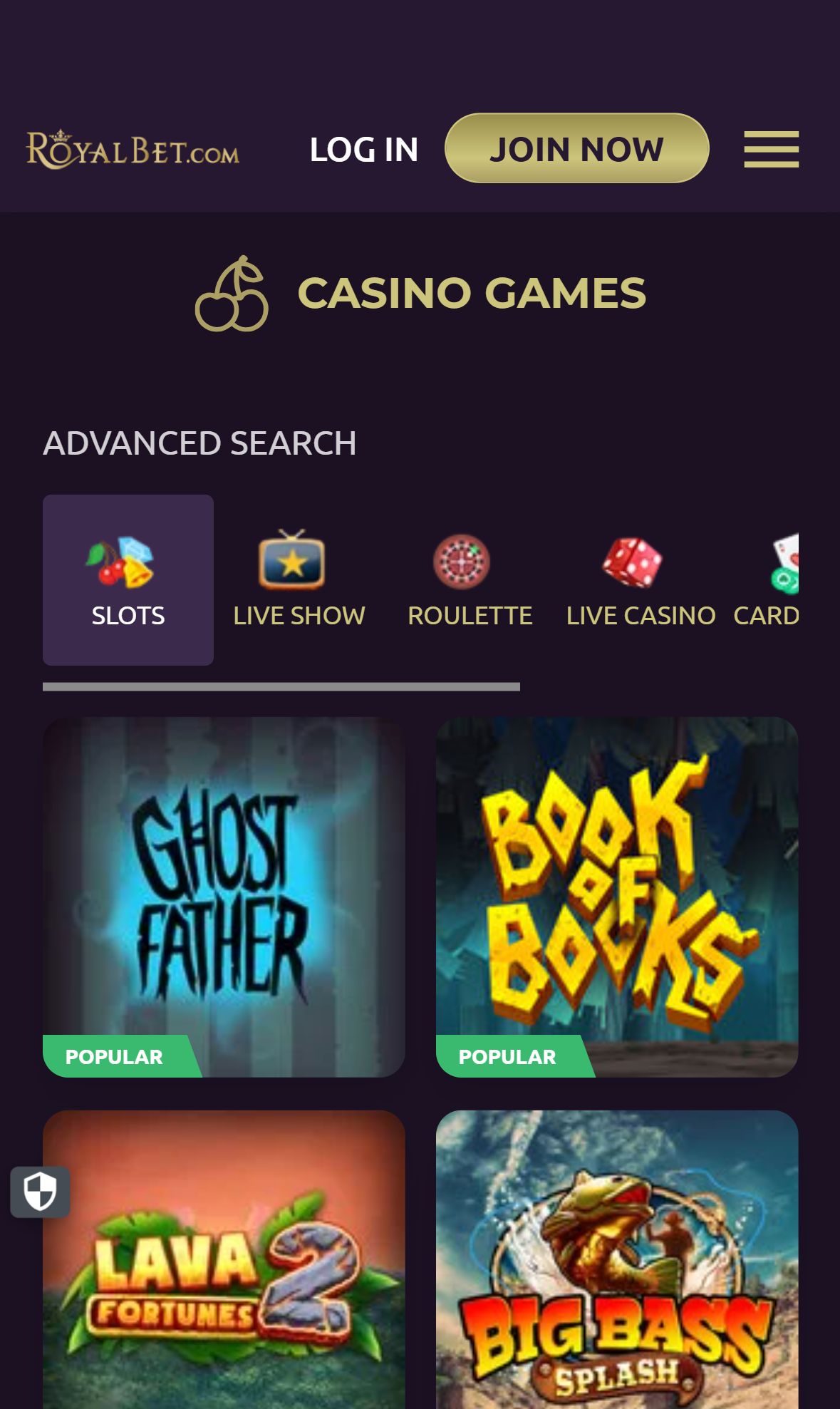 Royalbet — Lobby (Mobile)