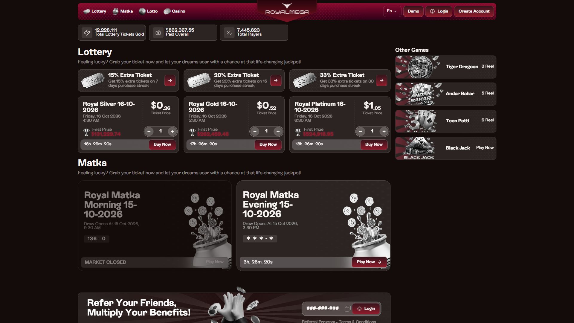 Royal Mega — Homepage (Desktop)