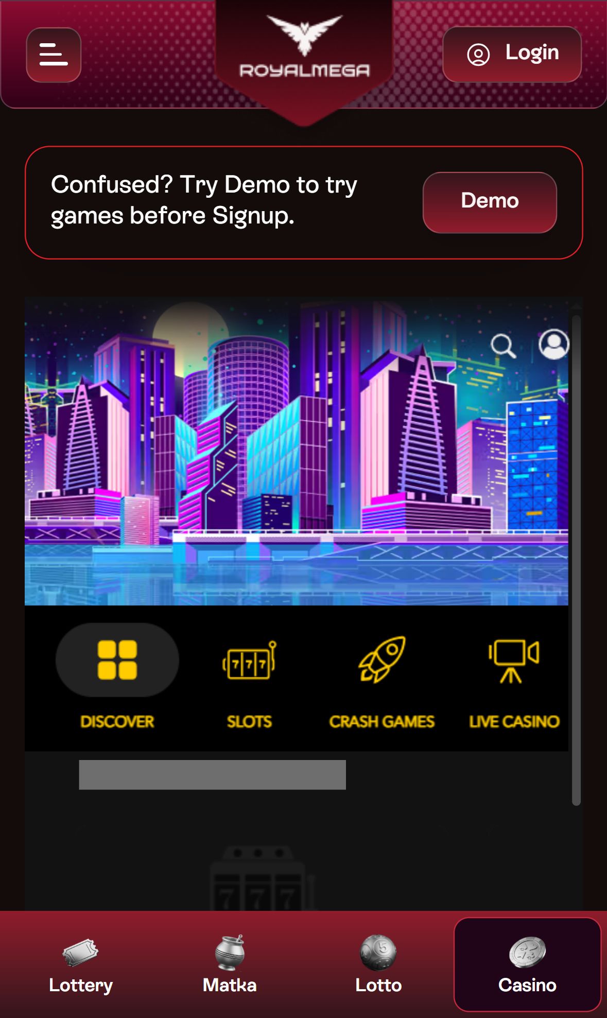 Royal Mega — Homepage (Mobile)