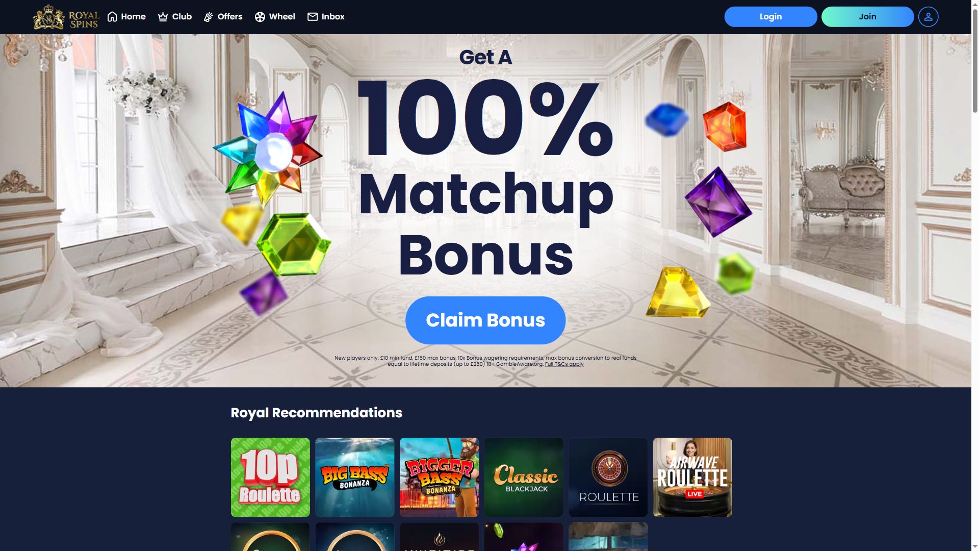 Royal Spins — Homepage (Desktop)
