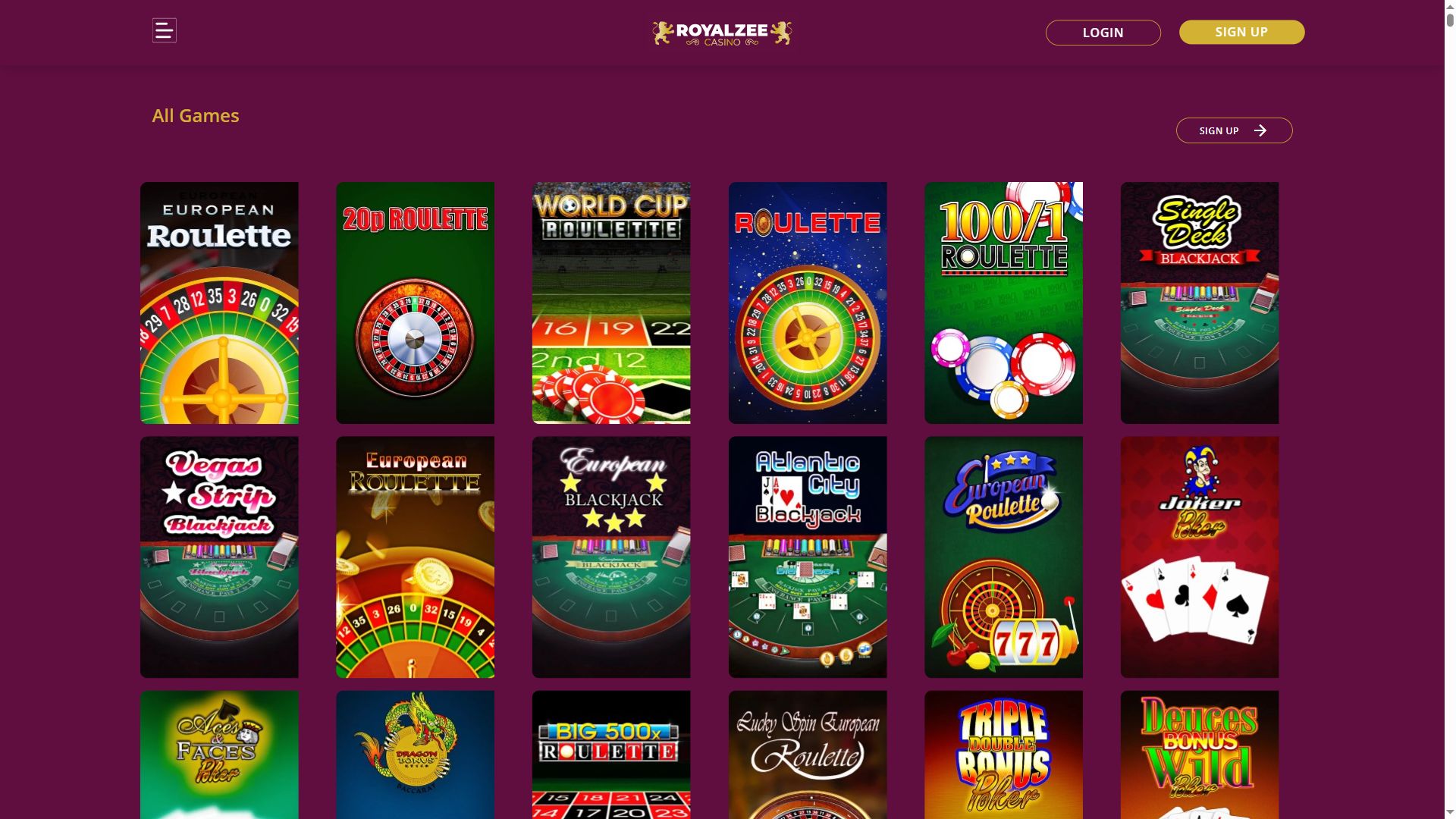 Royalzee — Lobby (Desktop)