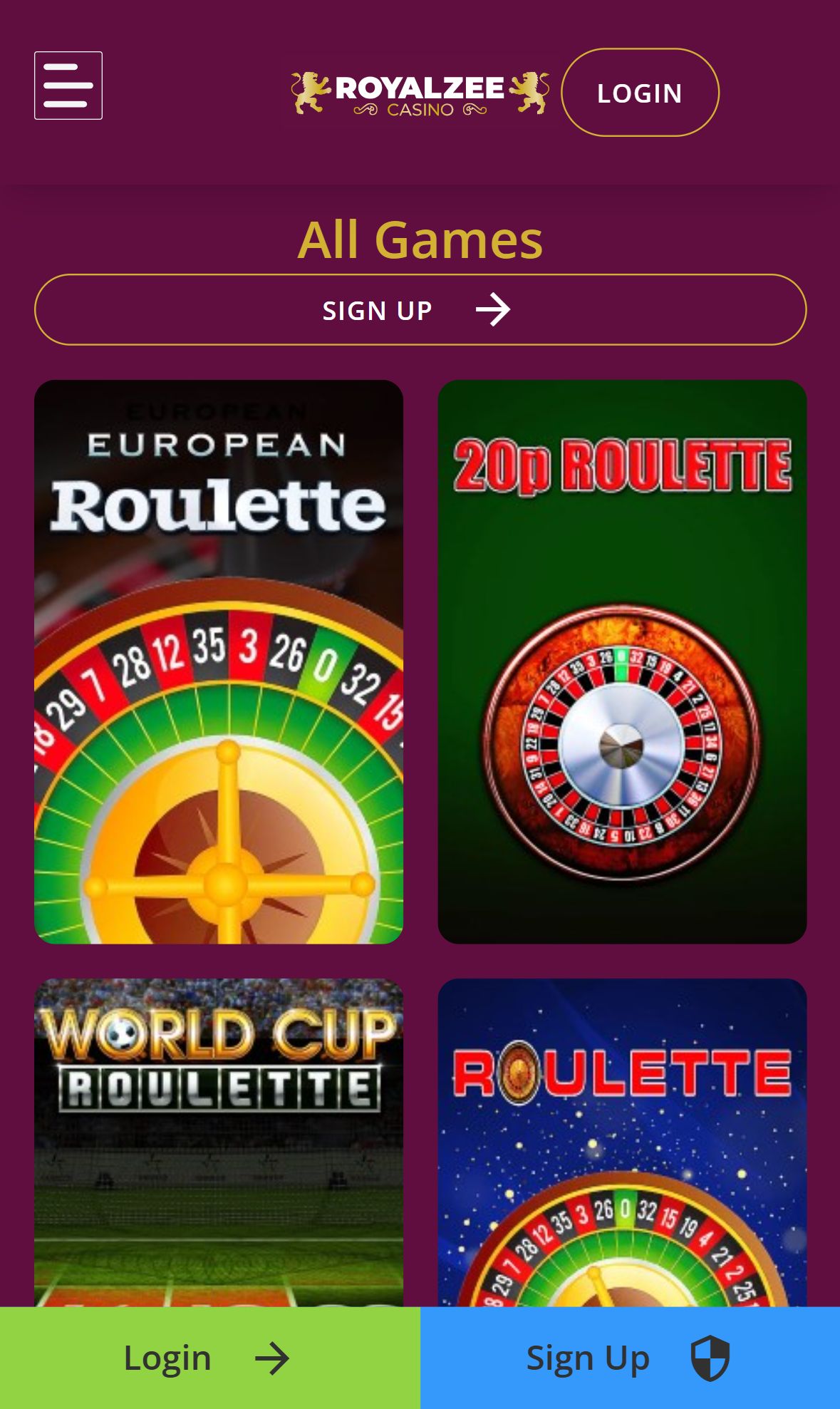Royalzee — Lobby (Mobile)