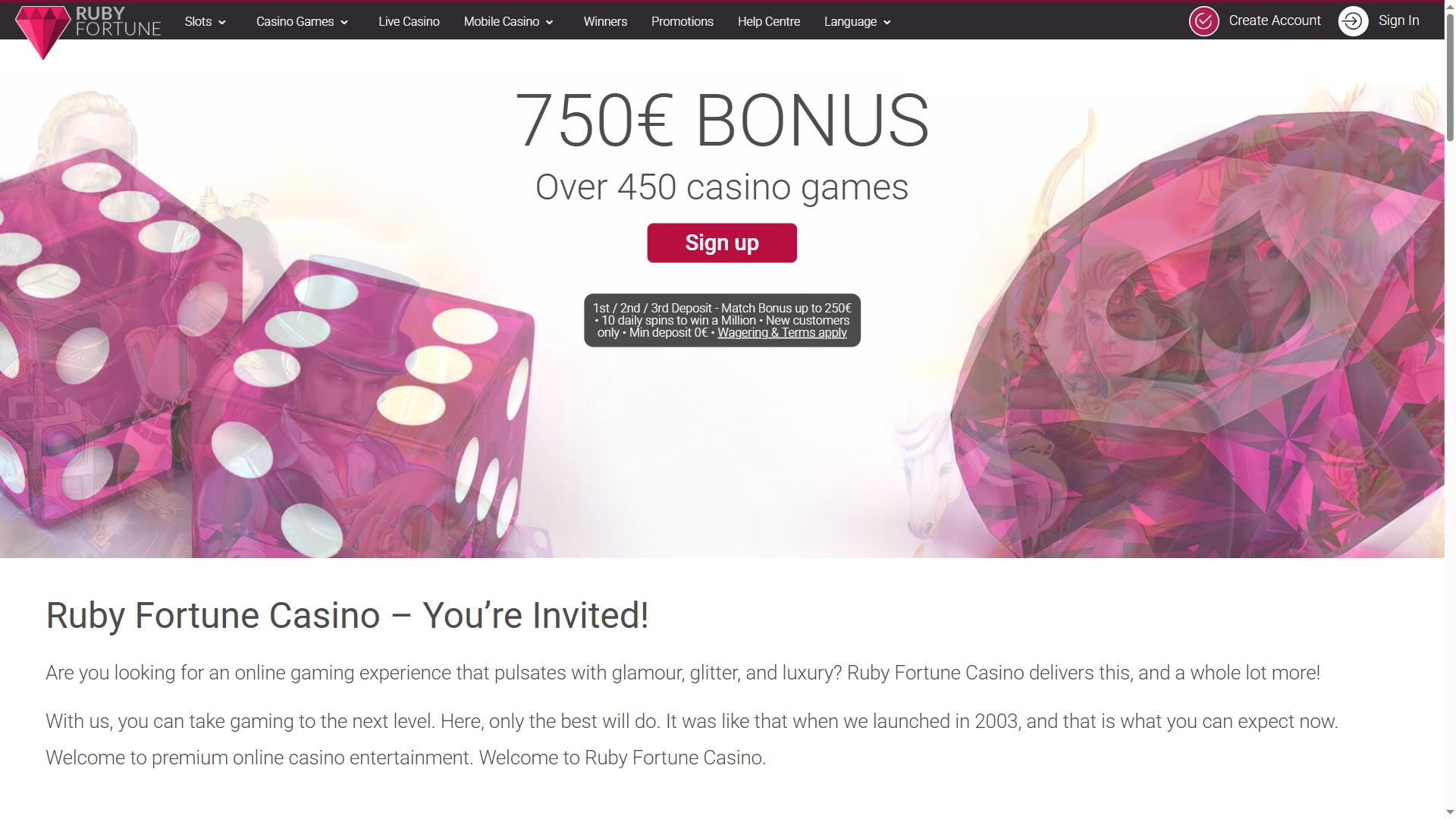 Ruby Fortune — Homepage (Desktop)
