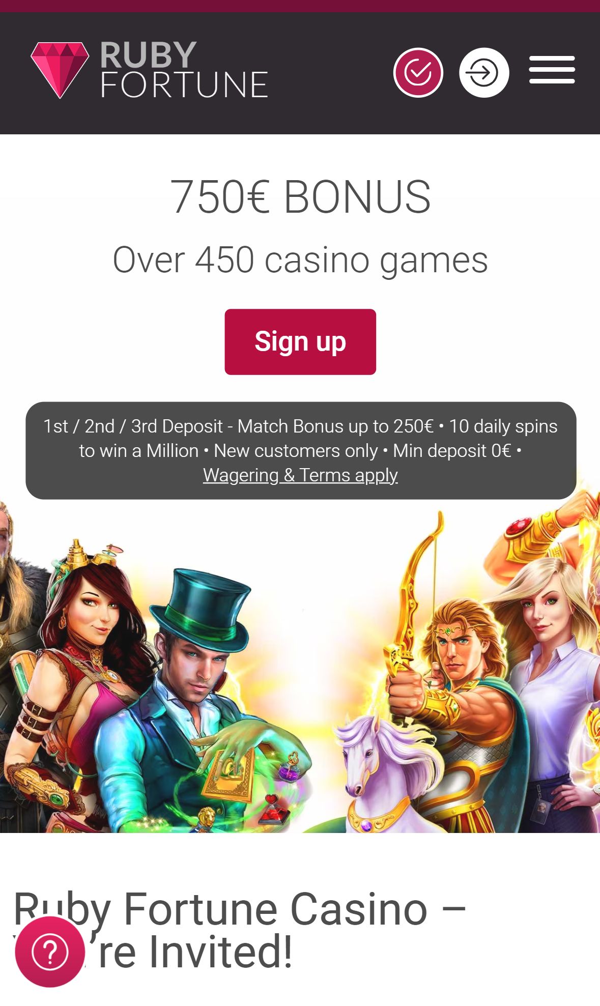Ruby Fortune — Homepage (Mobile)
