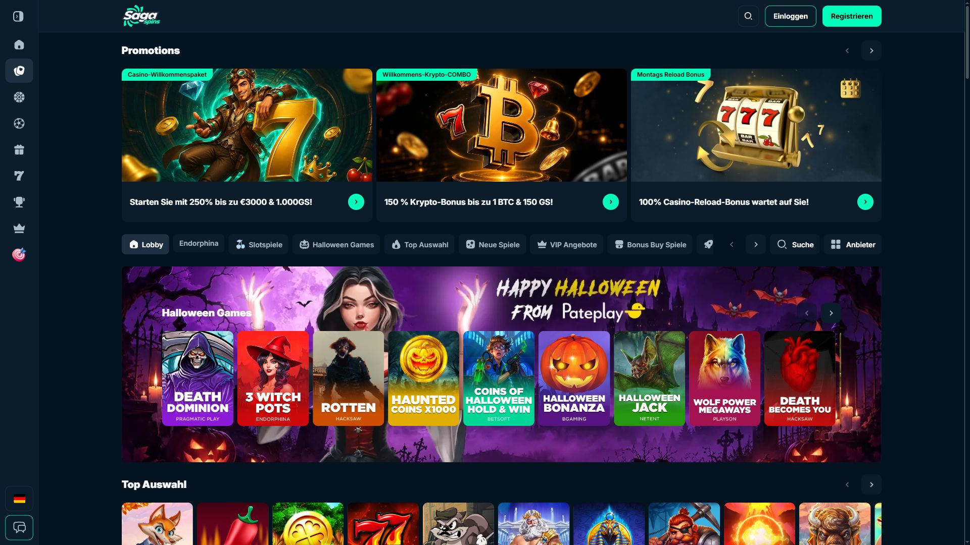 SagaSpins — Lobby (Desktop)