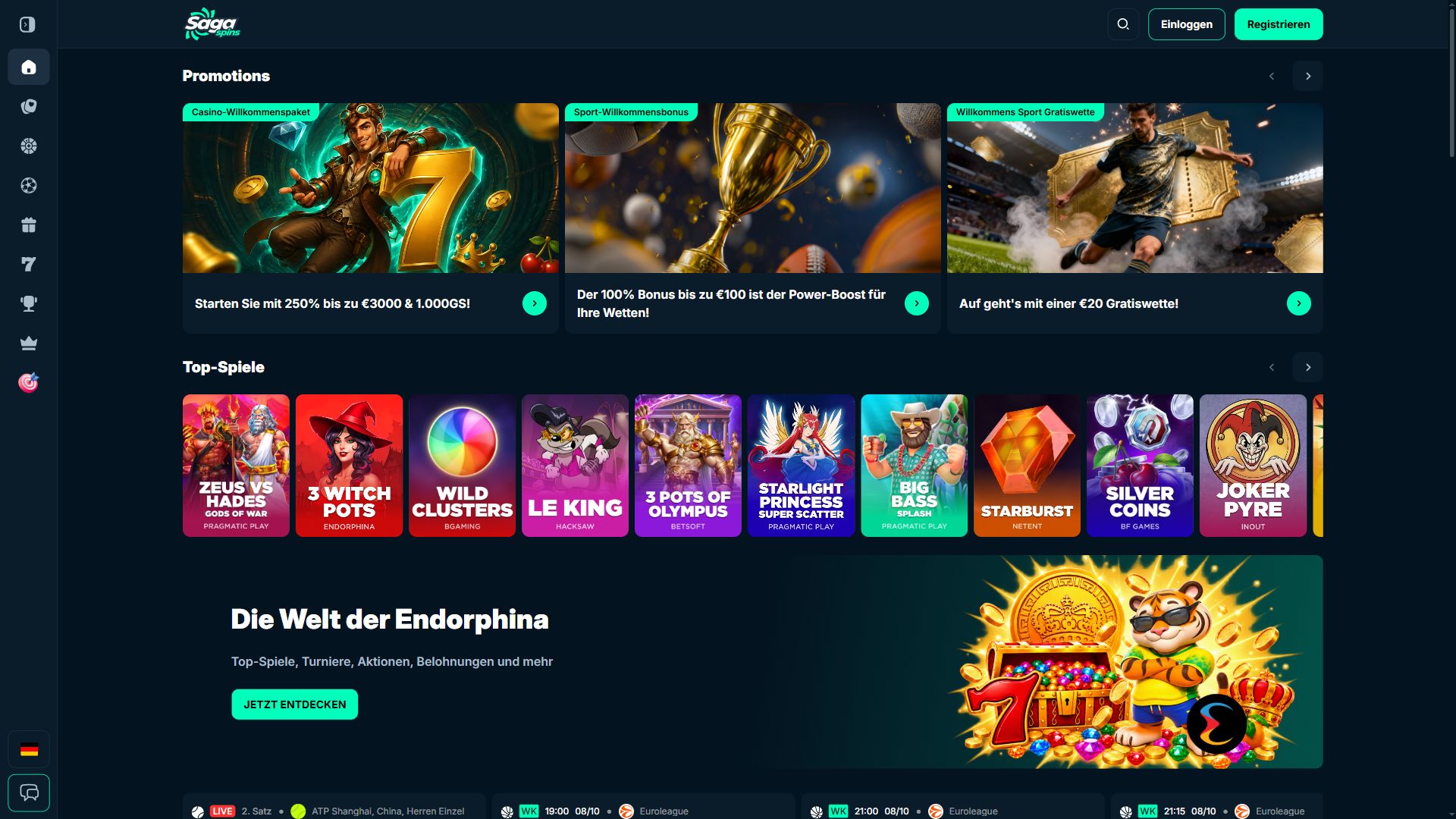 SagaSpins — Startseite (Desktop)