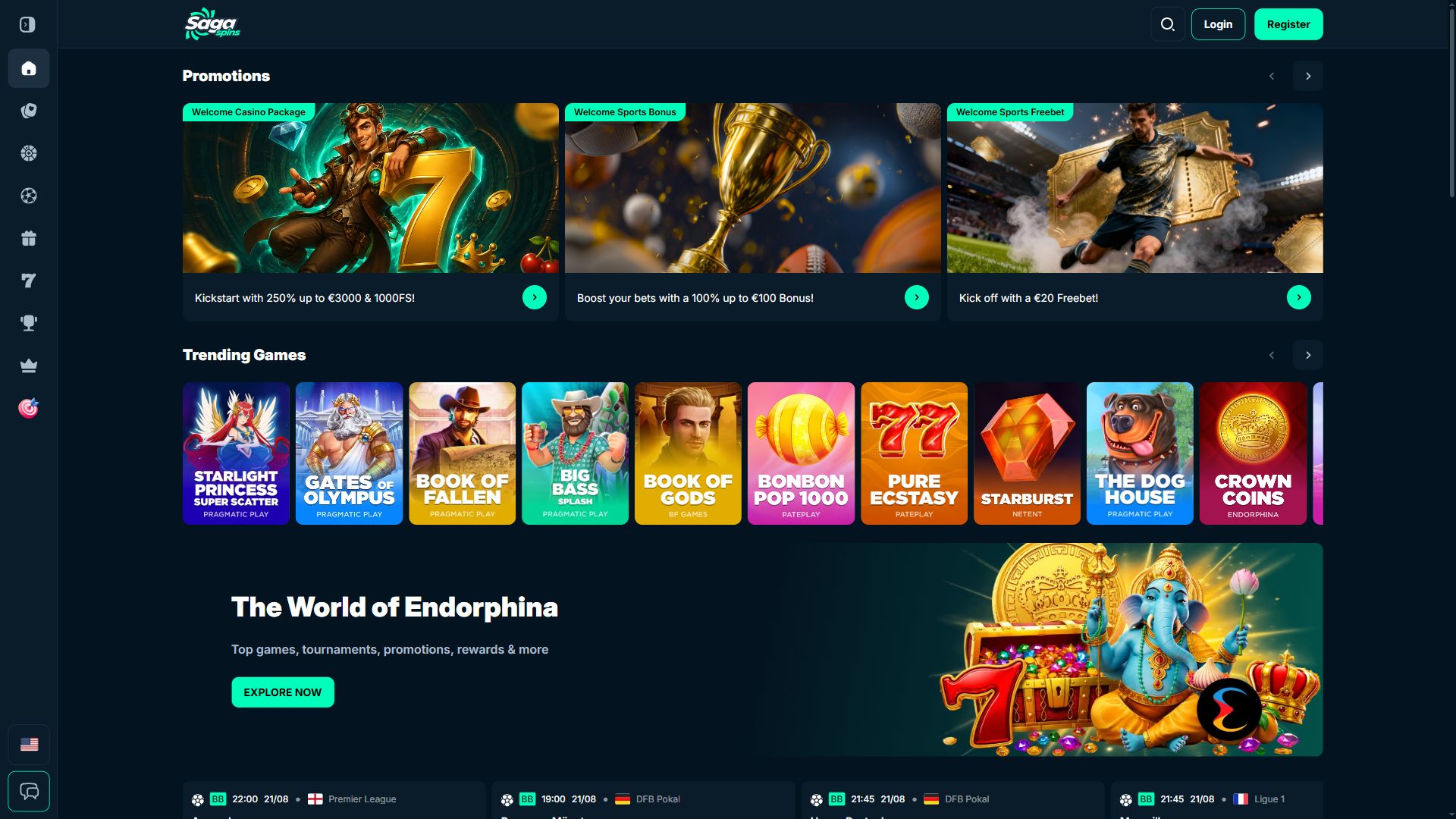 SagaSpins — Homepage (Desktop)