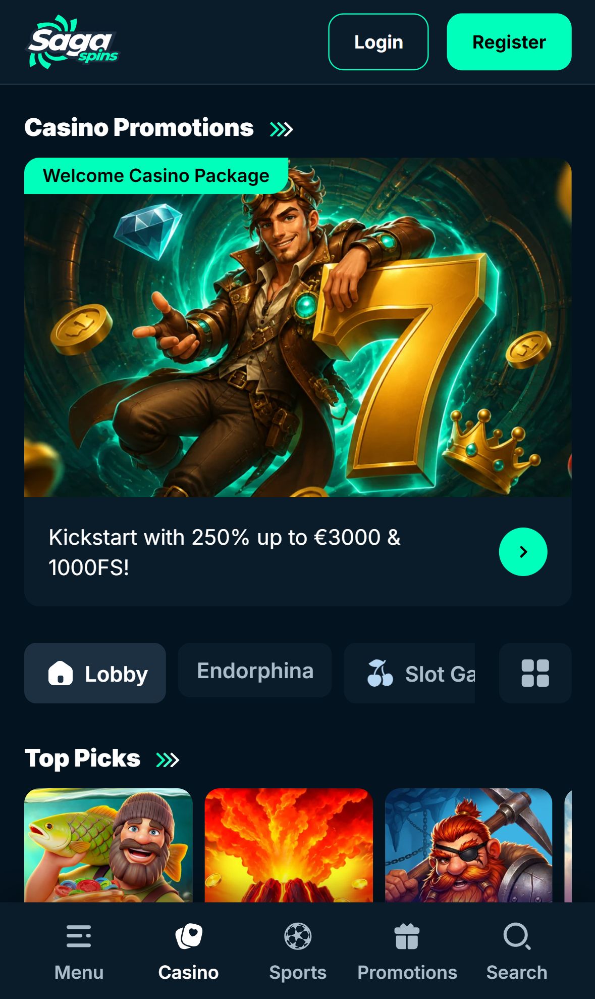 SagaSpins — Lobby (Mobile)