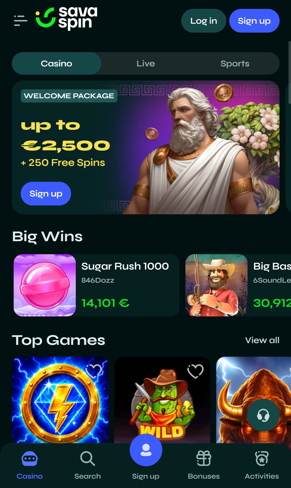 Savaspin — Homepage (Mobile)