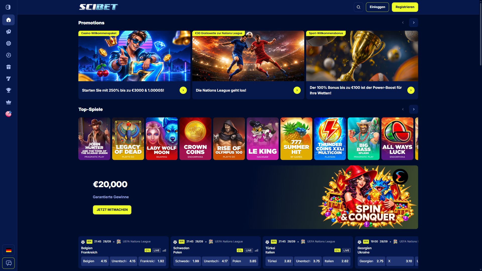 Scibet — Startseite (Desktop)