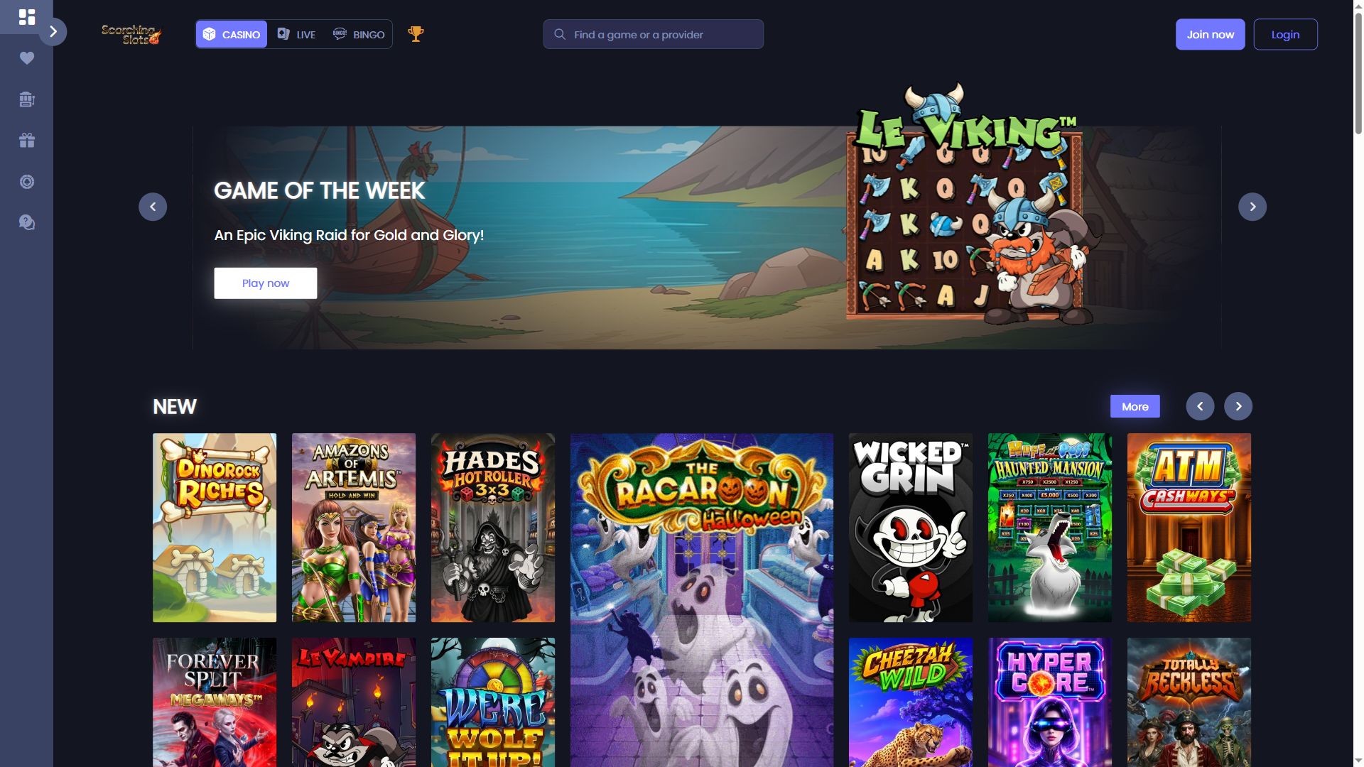 Scorching Slots — Homepage (Desktop)