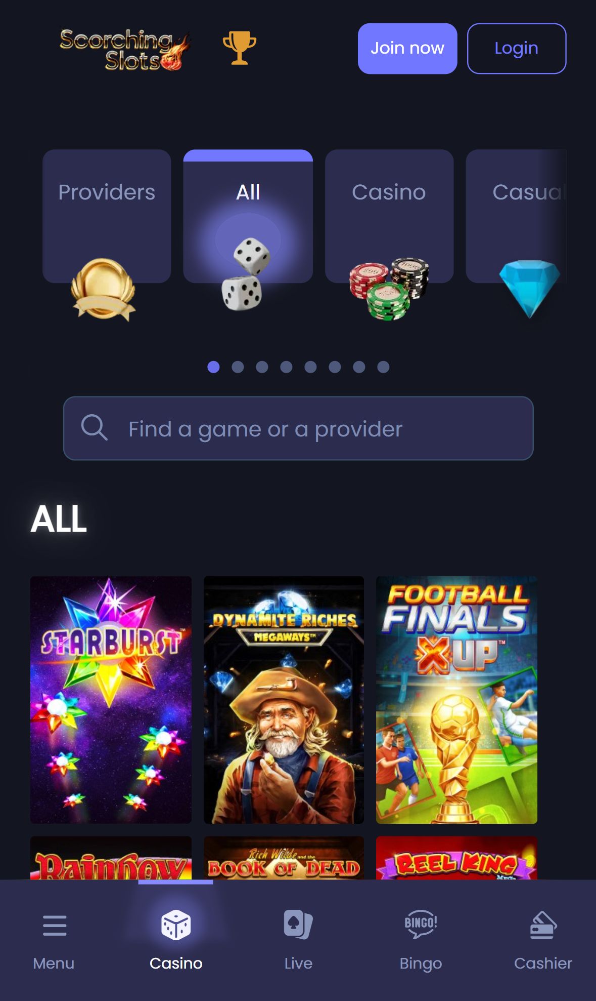 Scorching Slots — Lobby (Mobile)