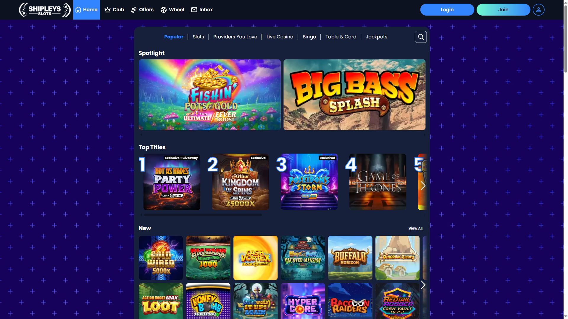 Shipleyslots — Lobby (Desktop)