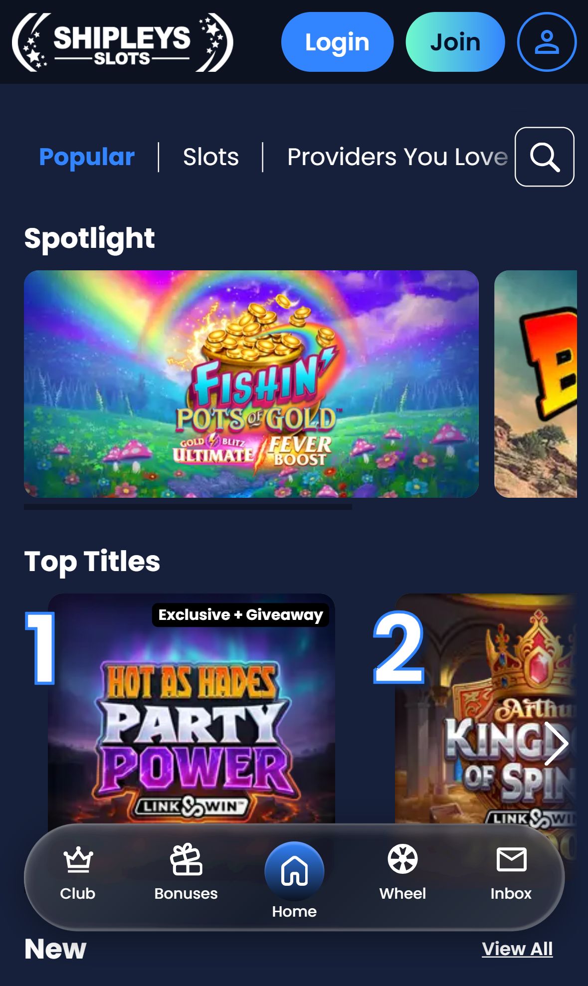 Shipleyslots — Lobby (Mobile)