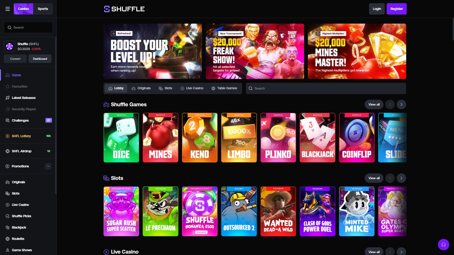 Shuffle — Homepage (Desktop)