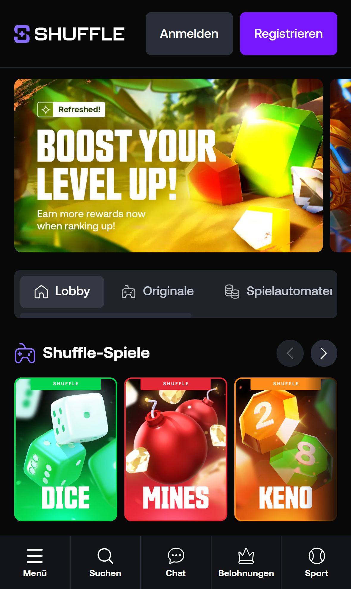 Shuffle — Startseite (Mobil)
