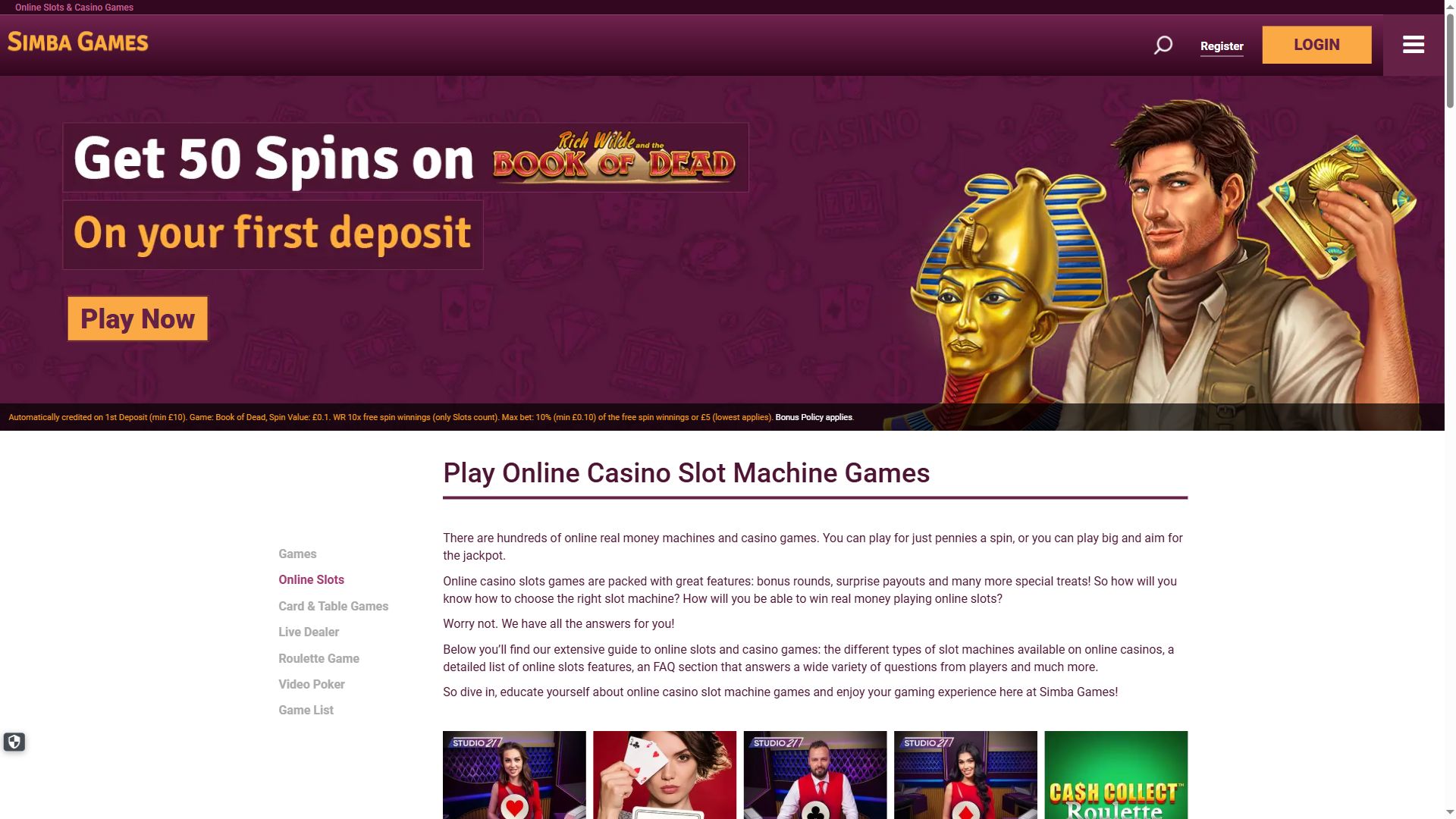 Simba Games — Lobby (Desktop)