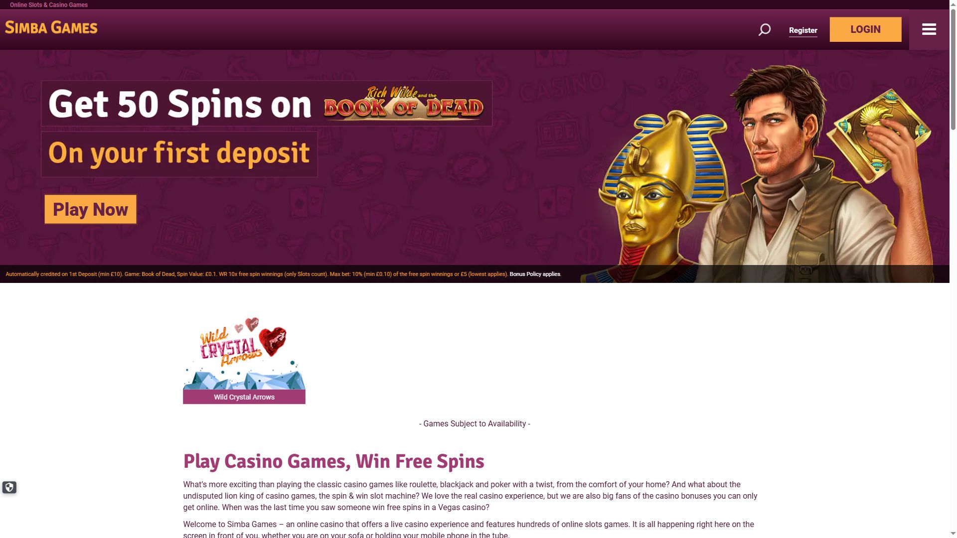 Simba Games — Homepage (Desktop)