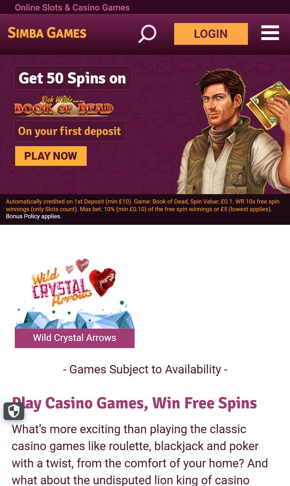 Simba Games — Homepage (Mobile)