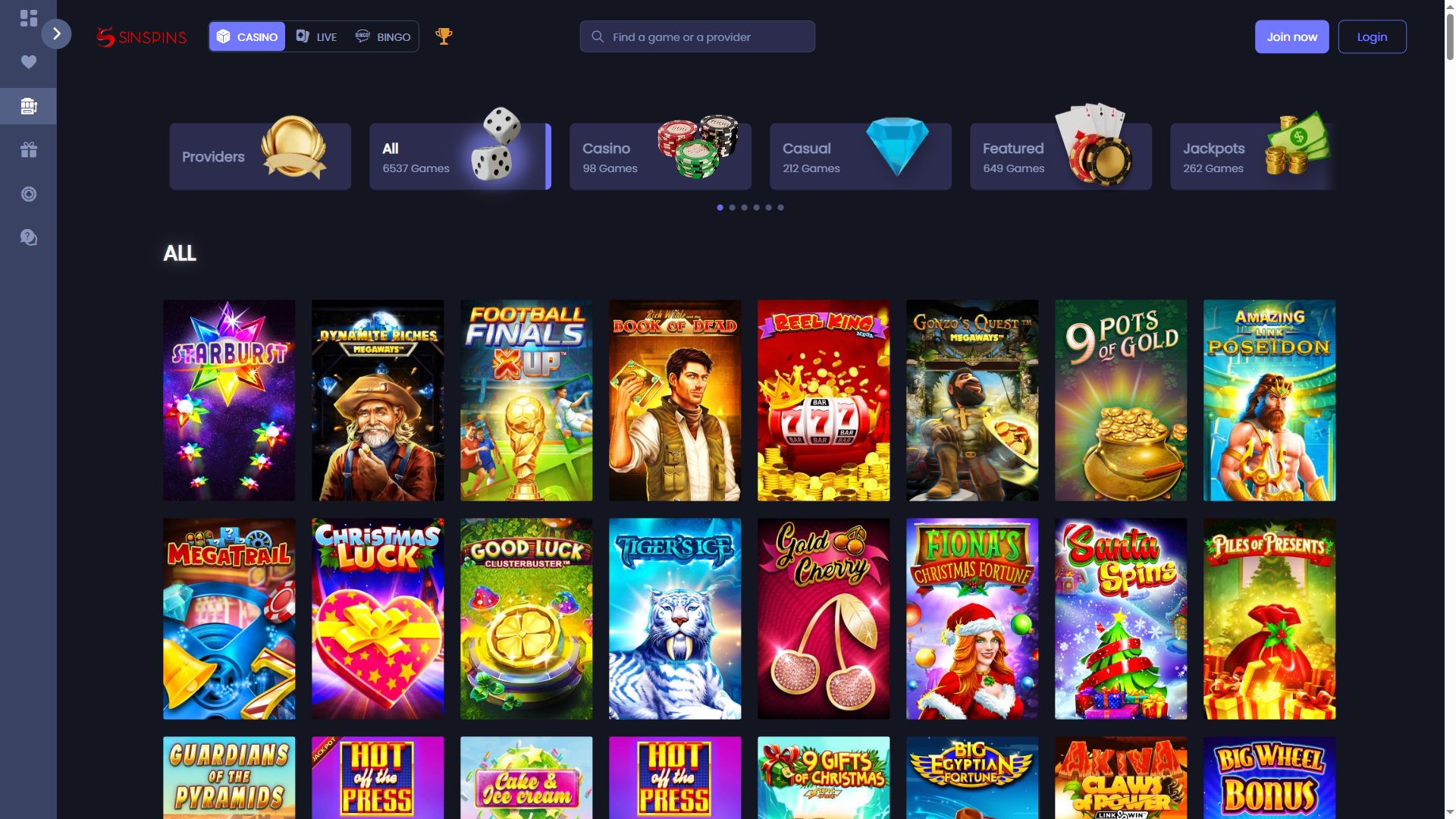 SinSpins — Lobby (Desktop)