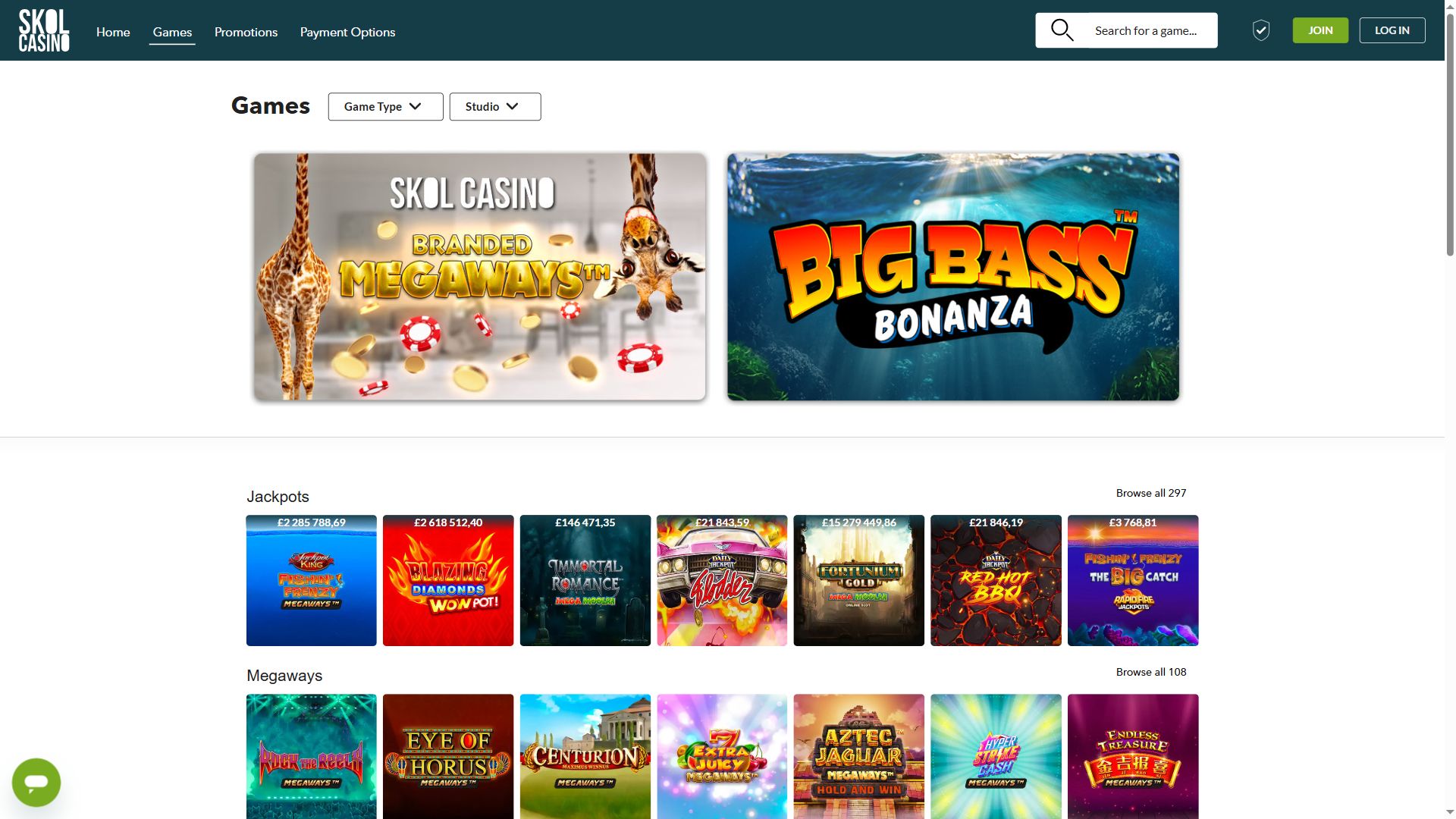 Skol Casino — Lobby (Desktop)