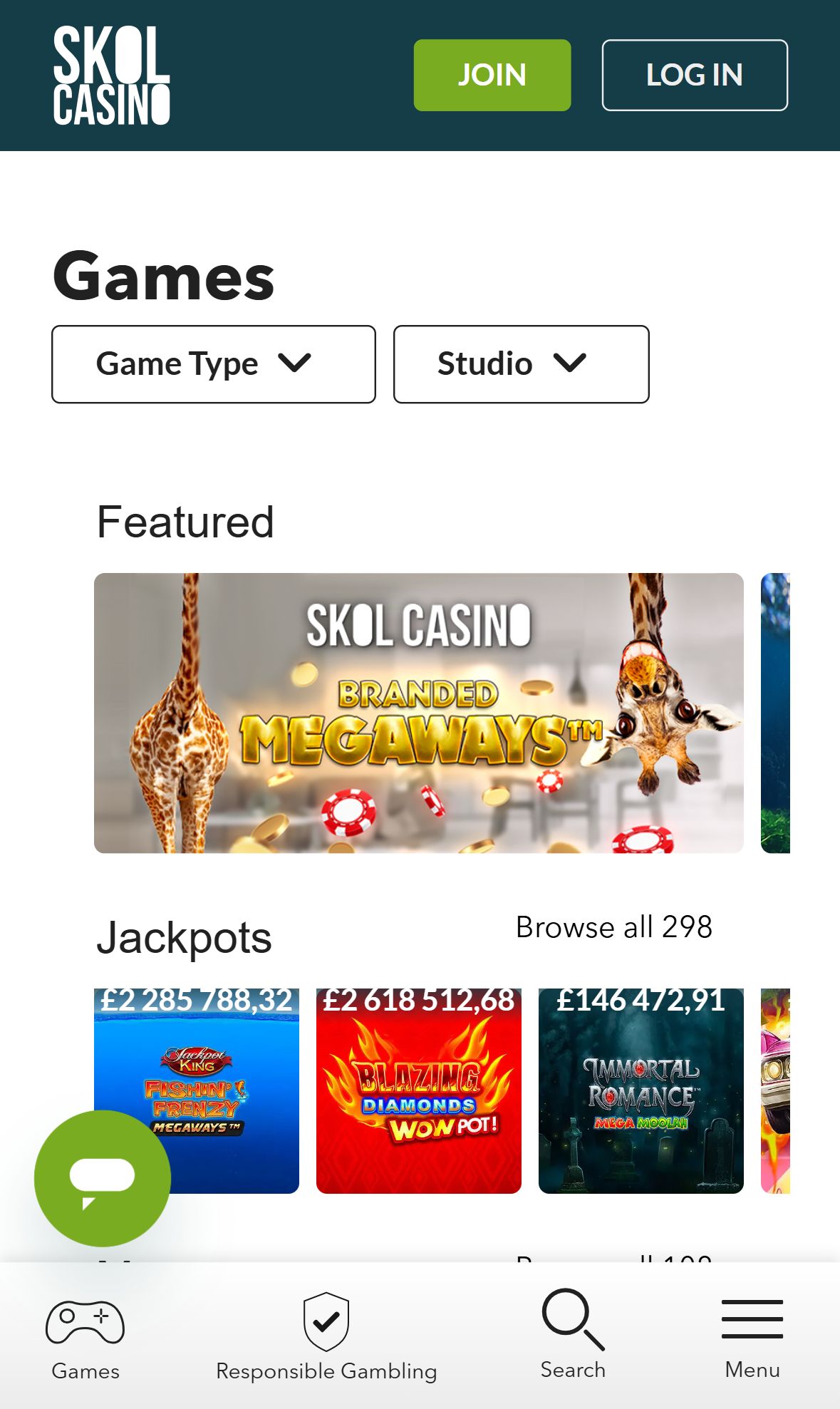 Skol Casino — Lobby (Mobile)