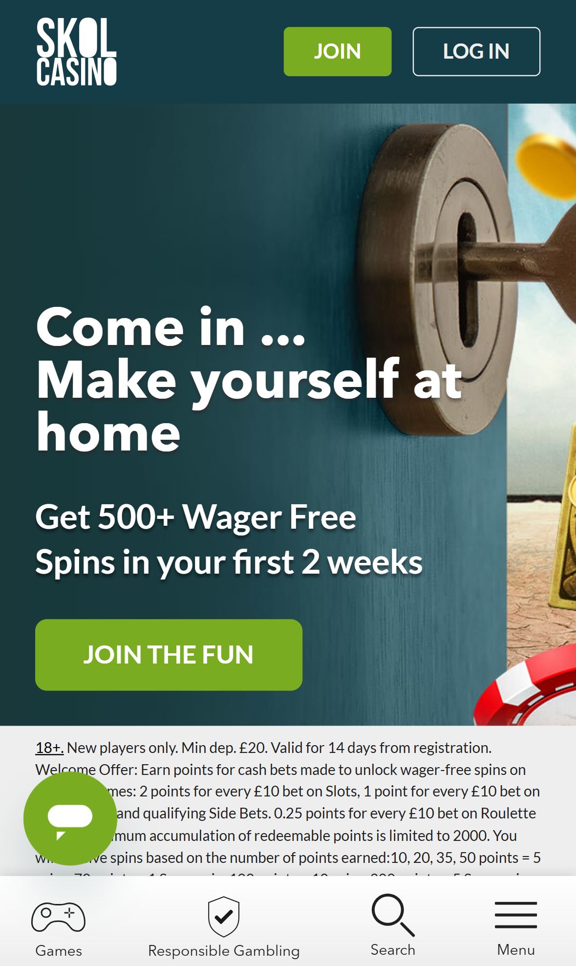 Skol Casino — Homepage (Mobile)