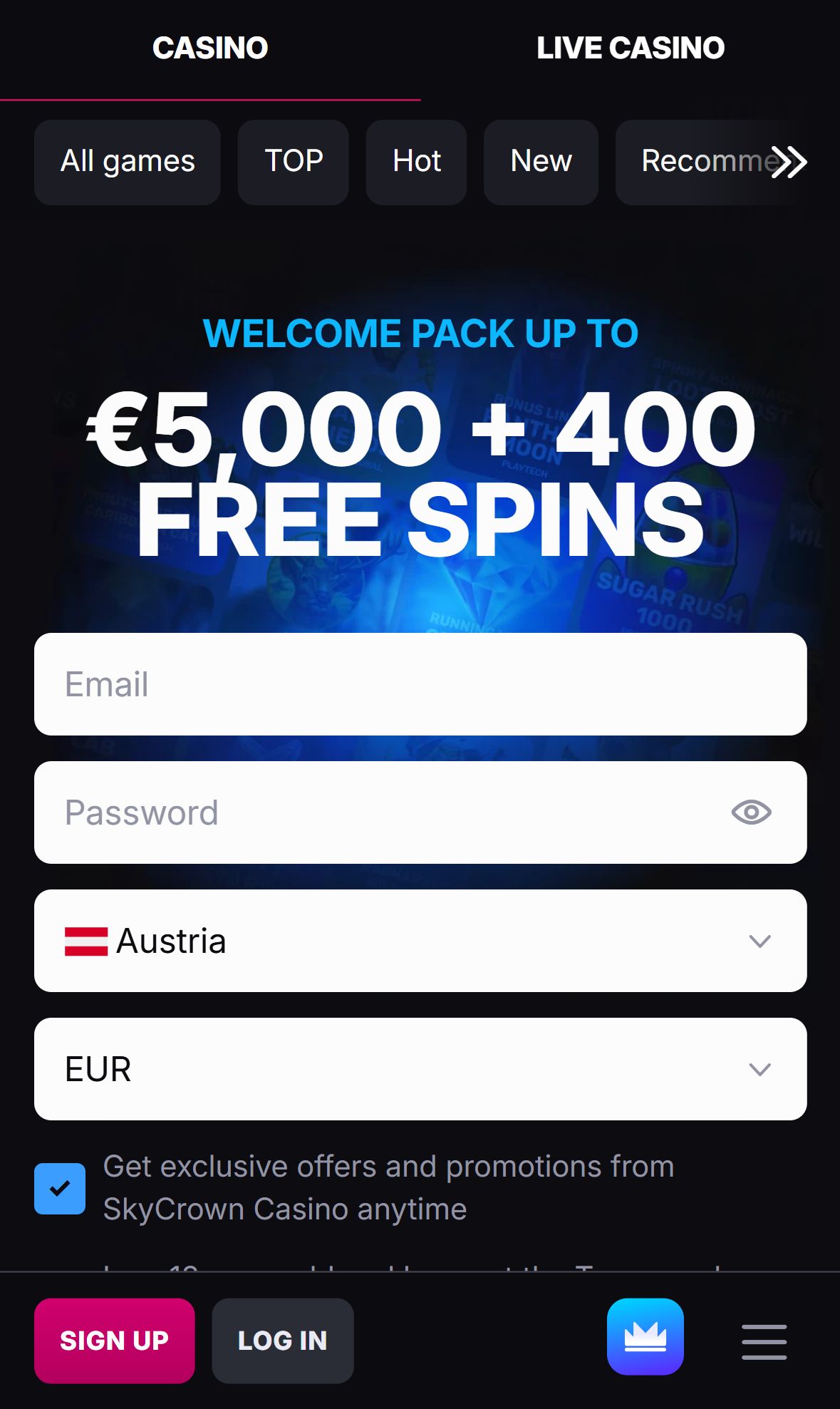 Skycrown — Homepage (Mobile)