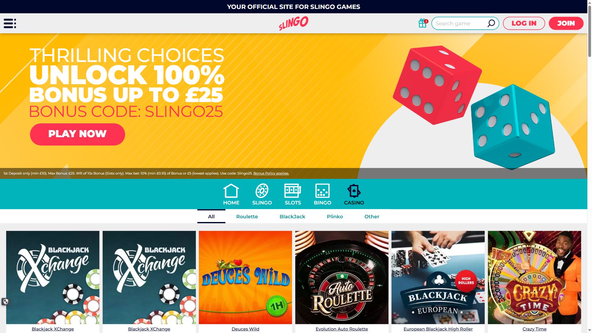 Slingo — Lobby (Desktop)