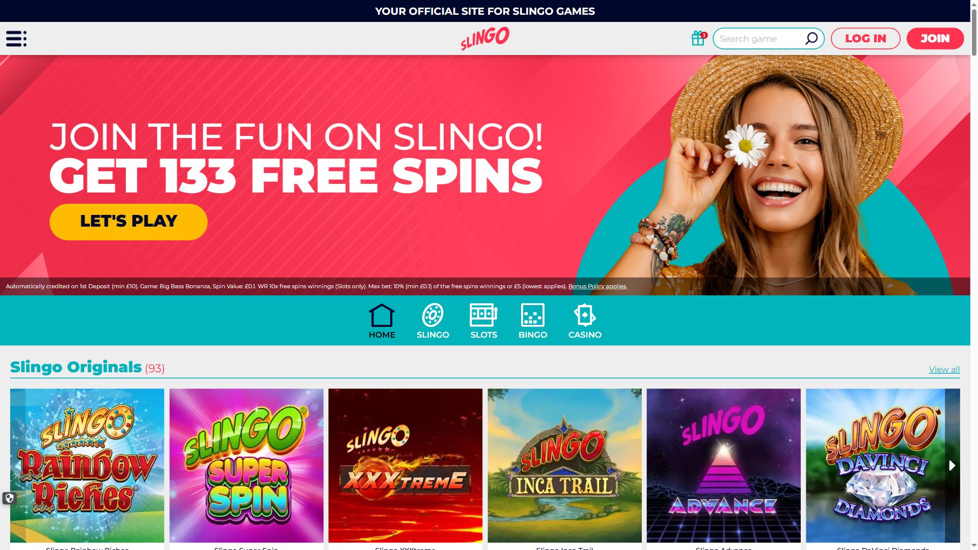 Slingo — Homepage (Desktop)