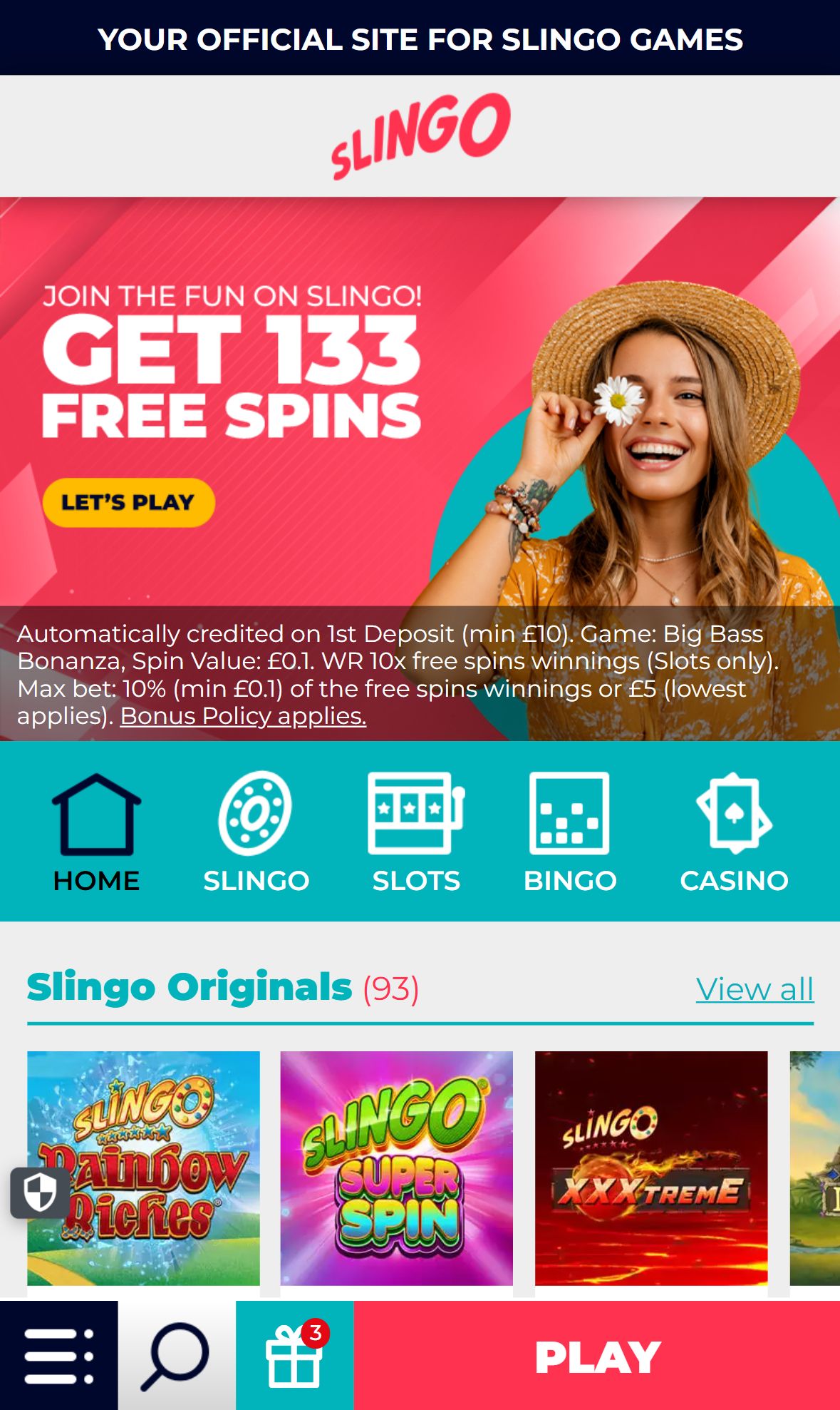 Slingo — Homepage (Mobile)