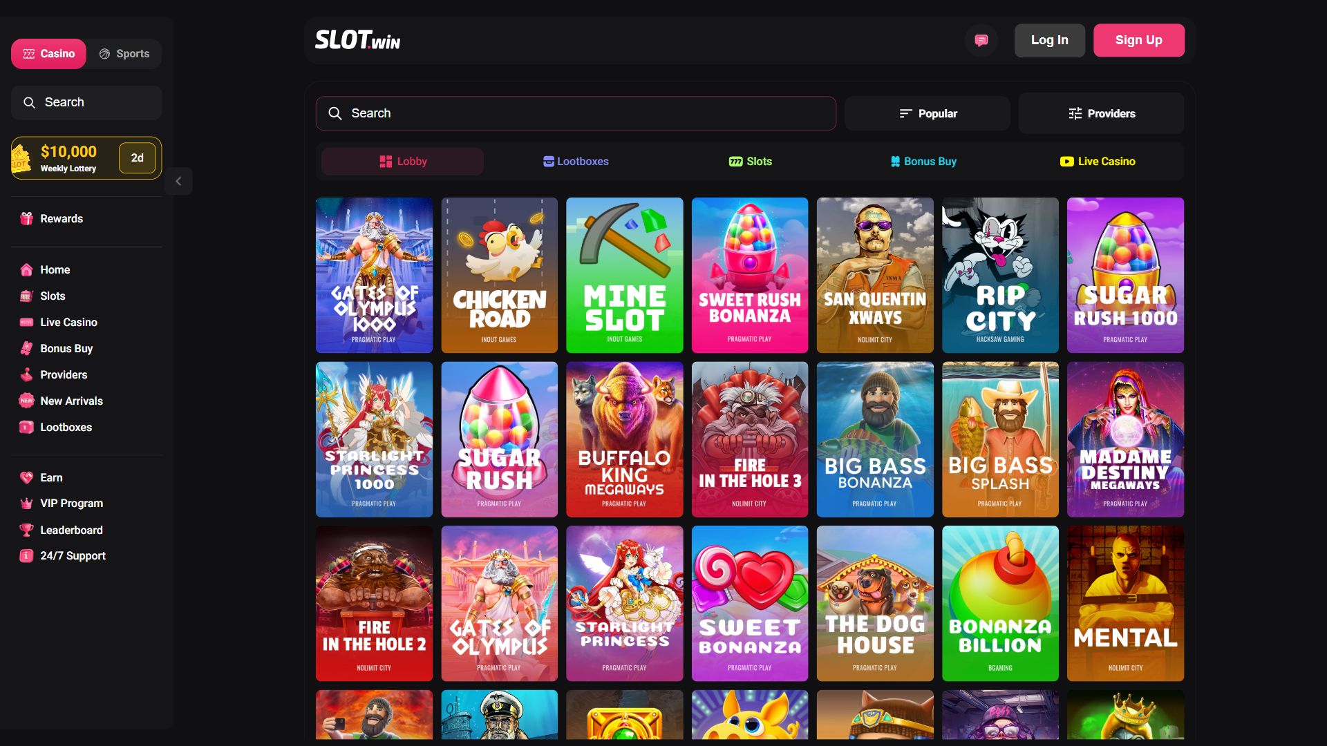 SLOT.win — Lobby (Desktop)