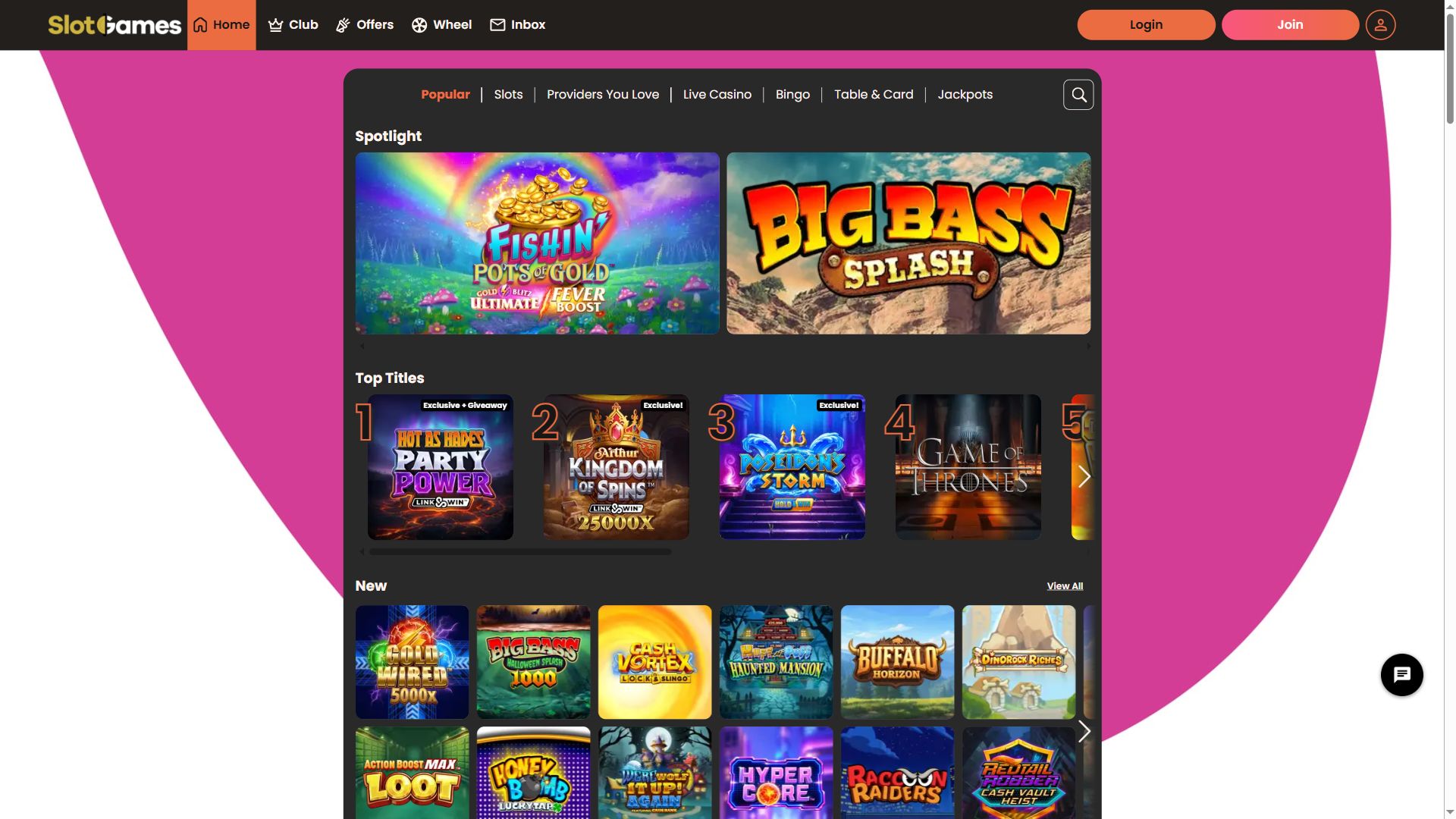 SlotGames — Lobby (Desktop)