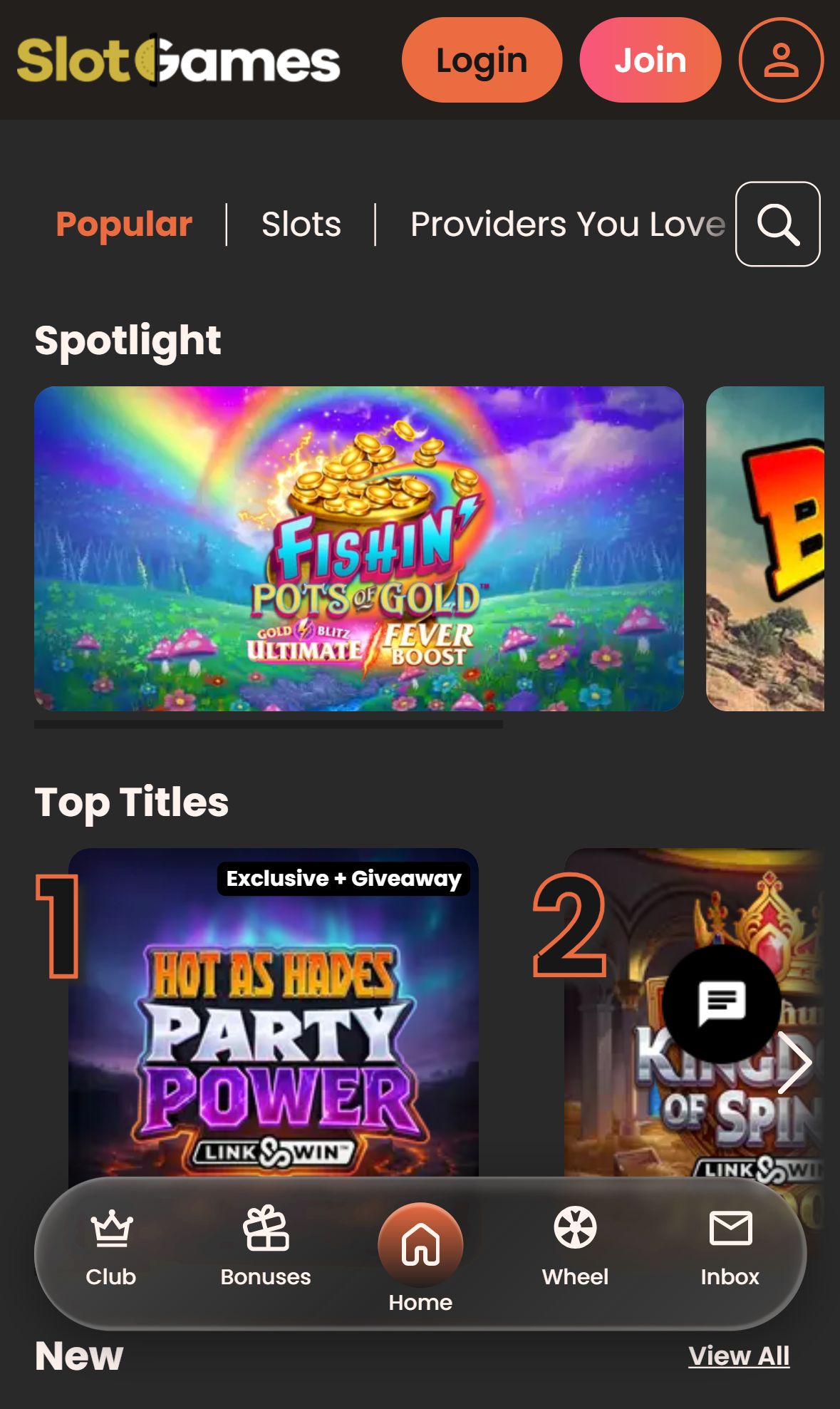 SlotGames — Lobby (Mobile)