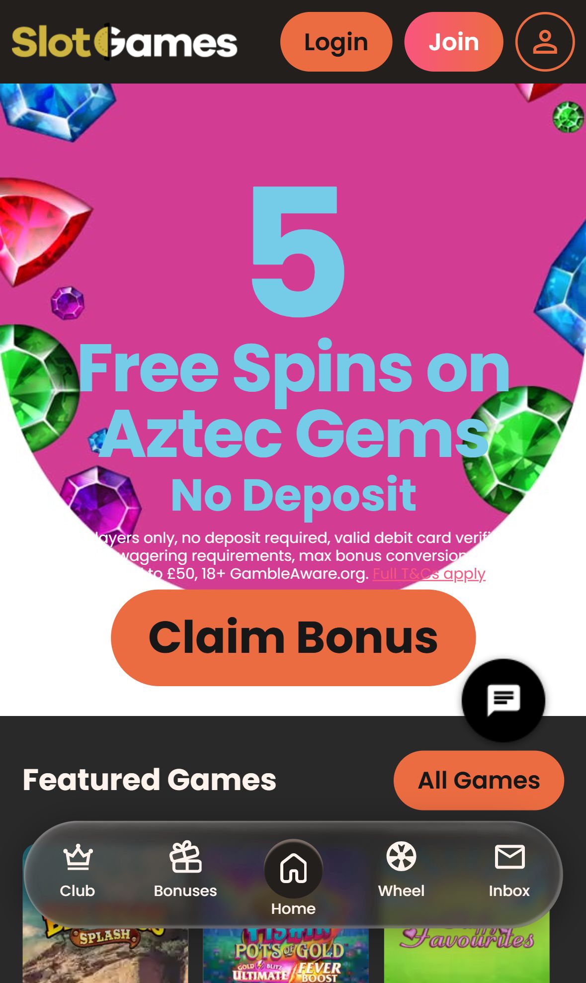 SlotGames — Homepage (Mobile)