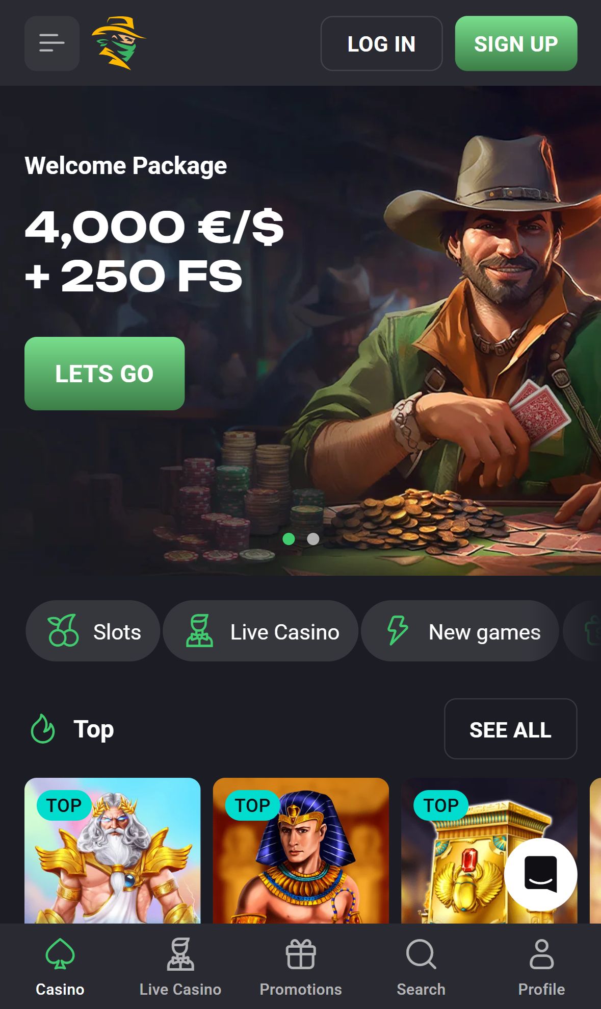 Slothunter — Homepage (Mobile)