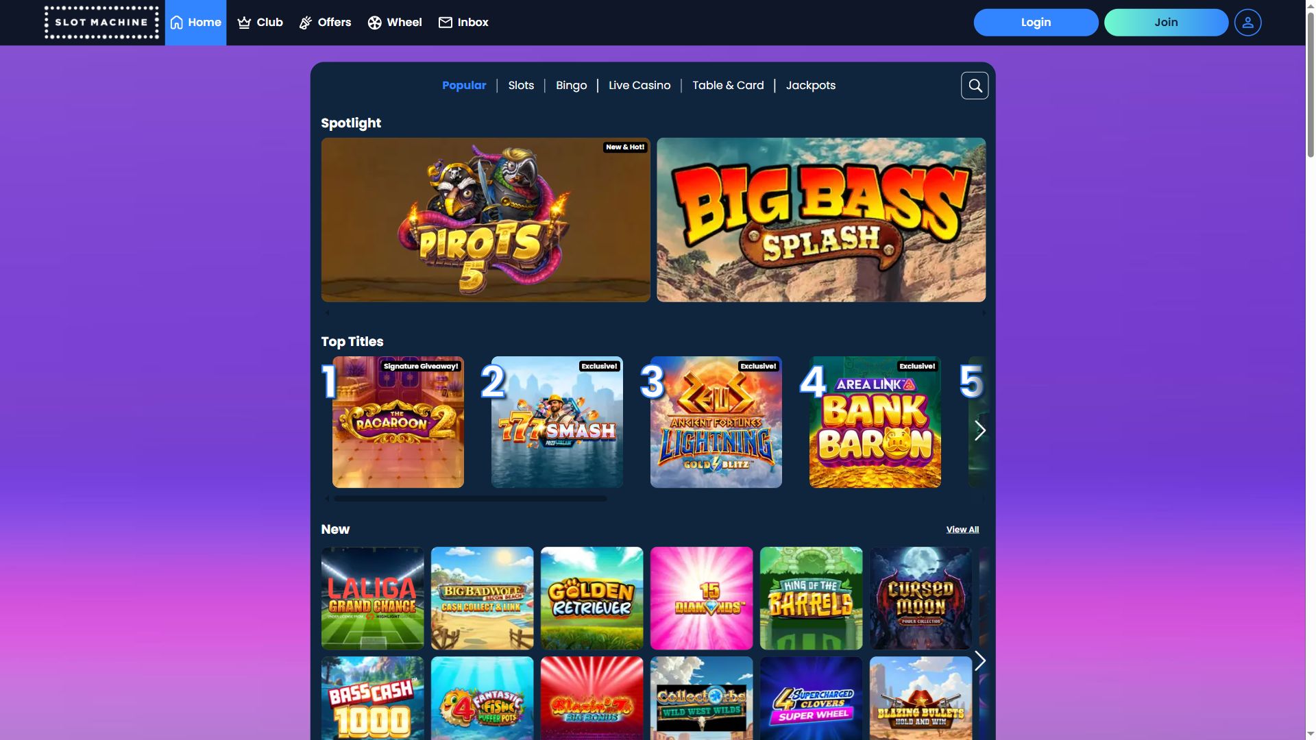 Slot Machine — Lobby (Desktop)