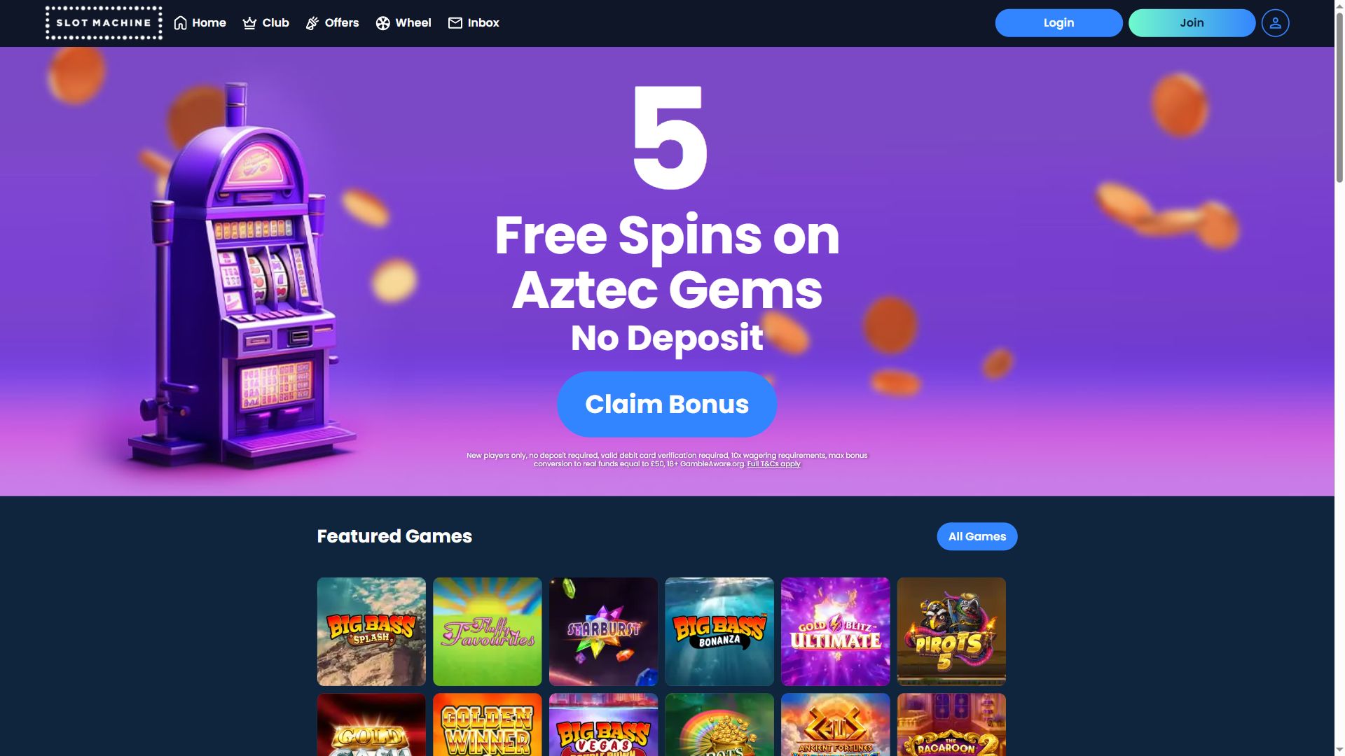 Slot Machine — Homepage (Desktop)