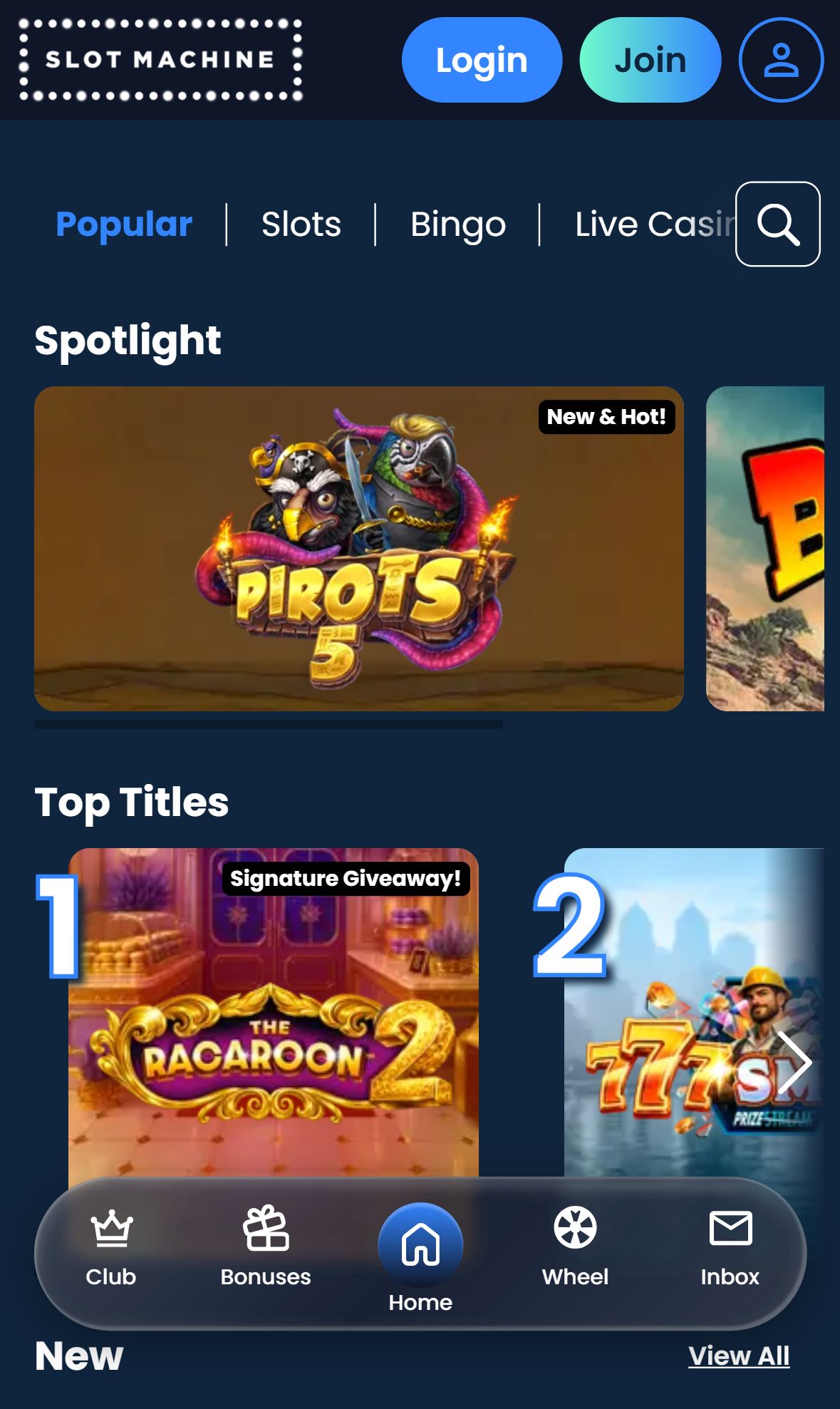 Slot Machine — Lobby (Mobile)