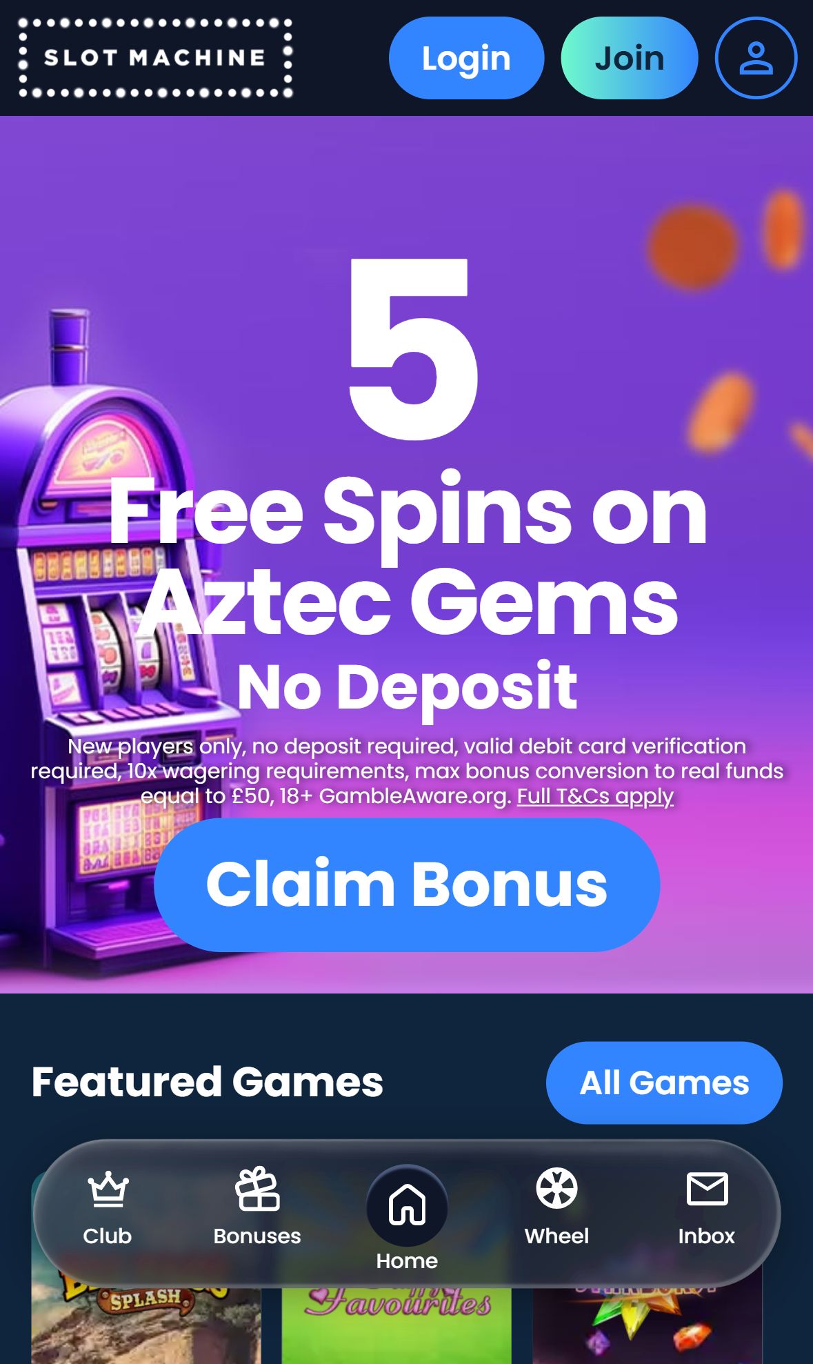 Slot Machine — Homepage (Mobile)