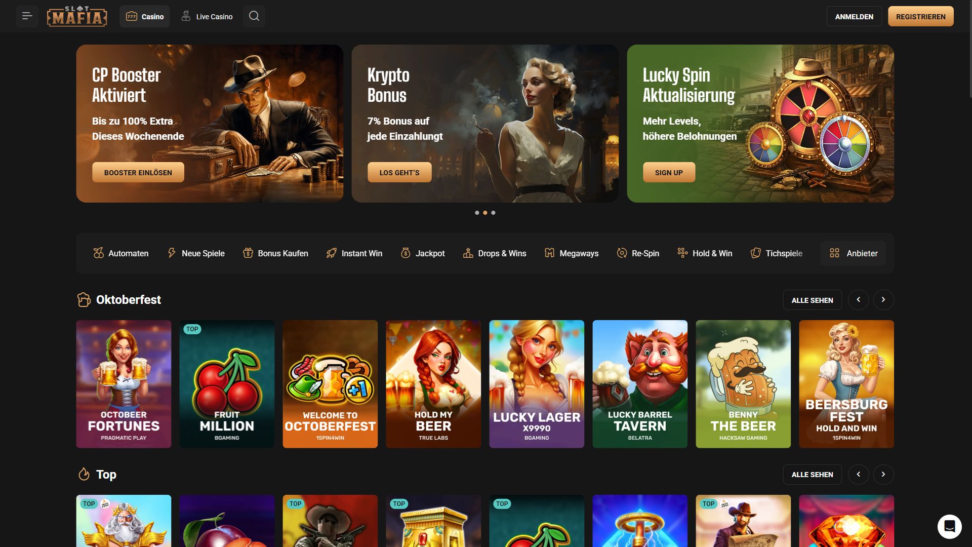 Slot Mafia — Startseite (Desktop)