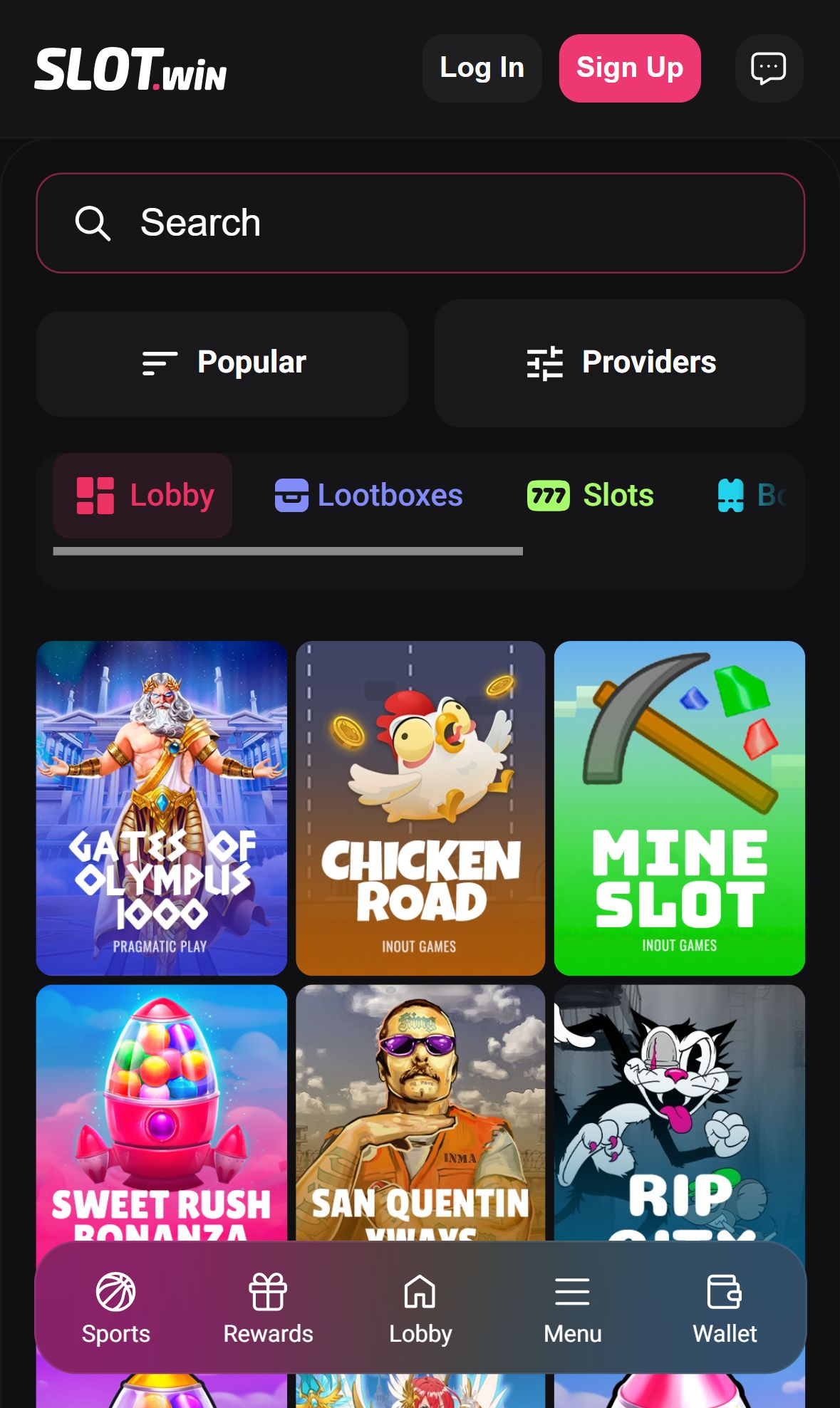 SLOT.win — Lobby (Mobile)