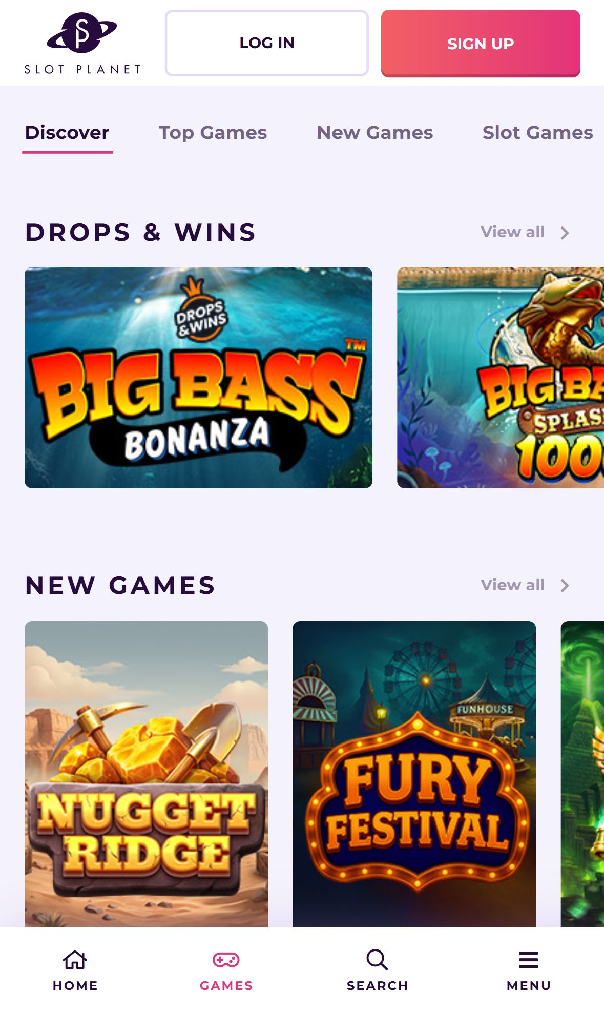 Slotplanet — Lobby (Mobile)