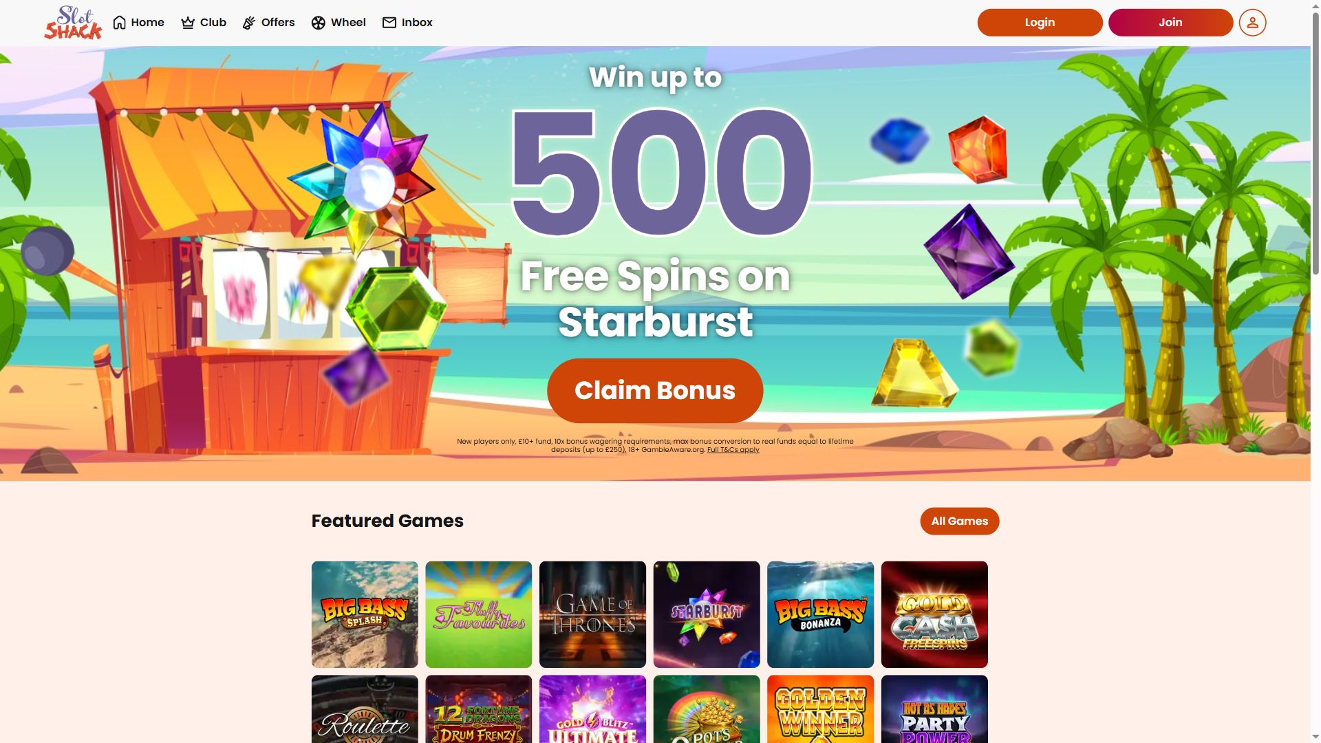 Slot Shack — Homepage (Desktop)
