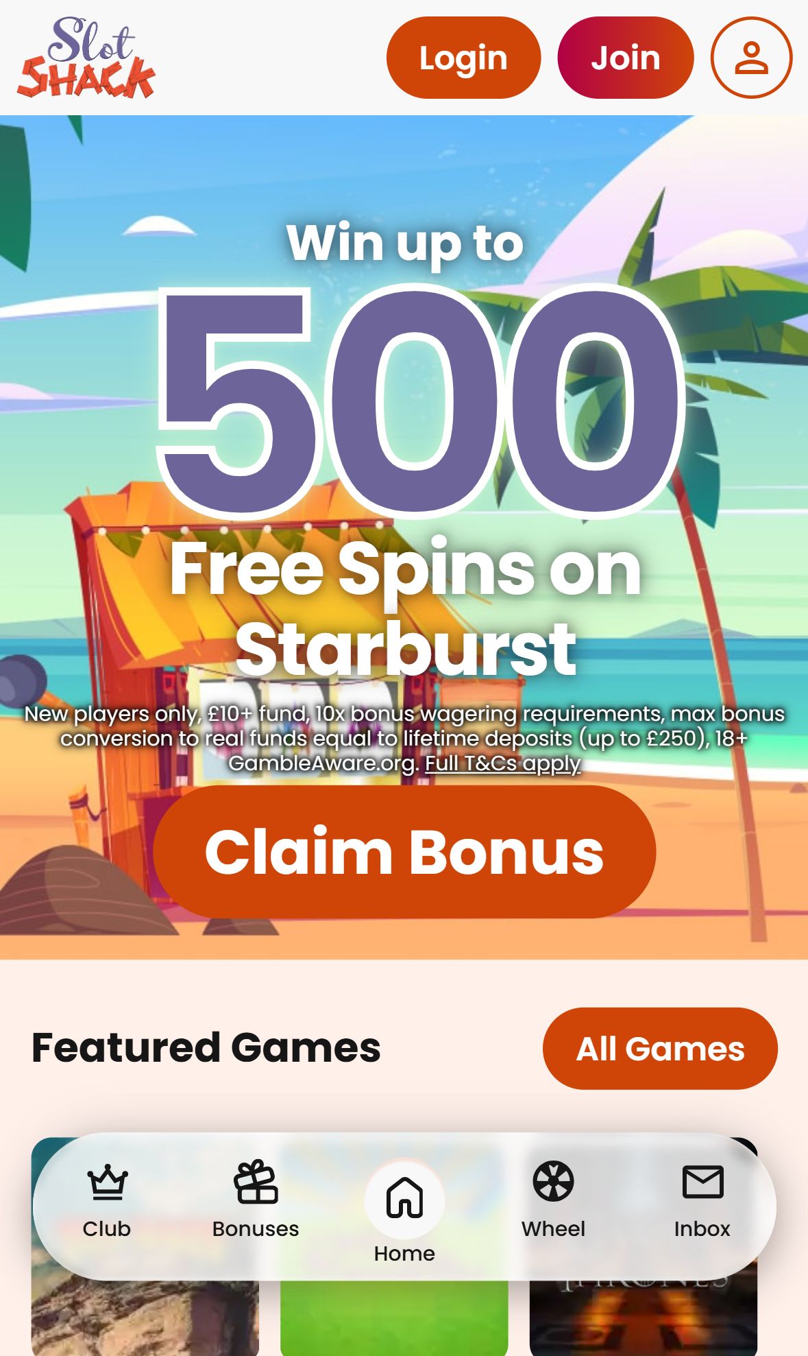 Slot Shack — Homepage (Mobile)
